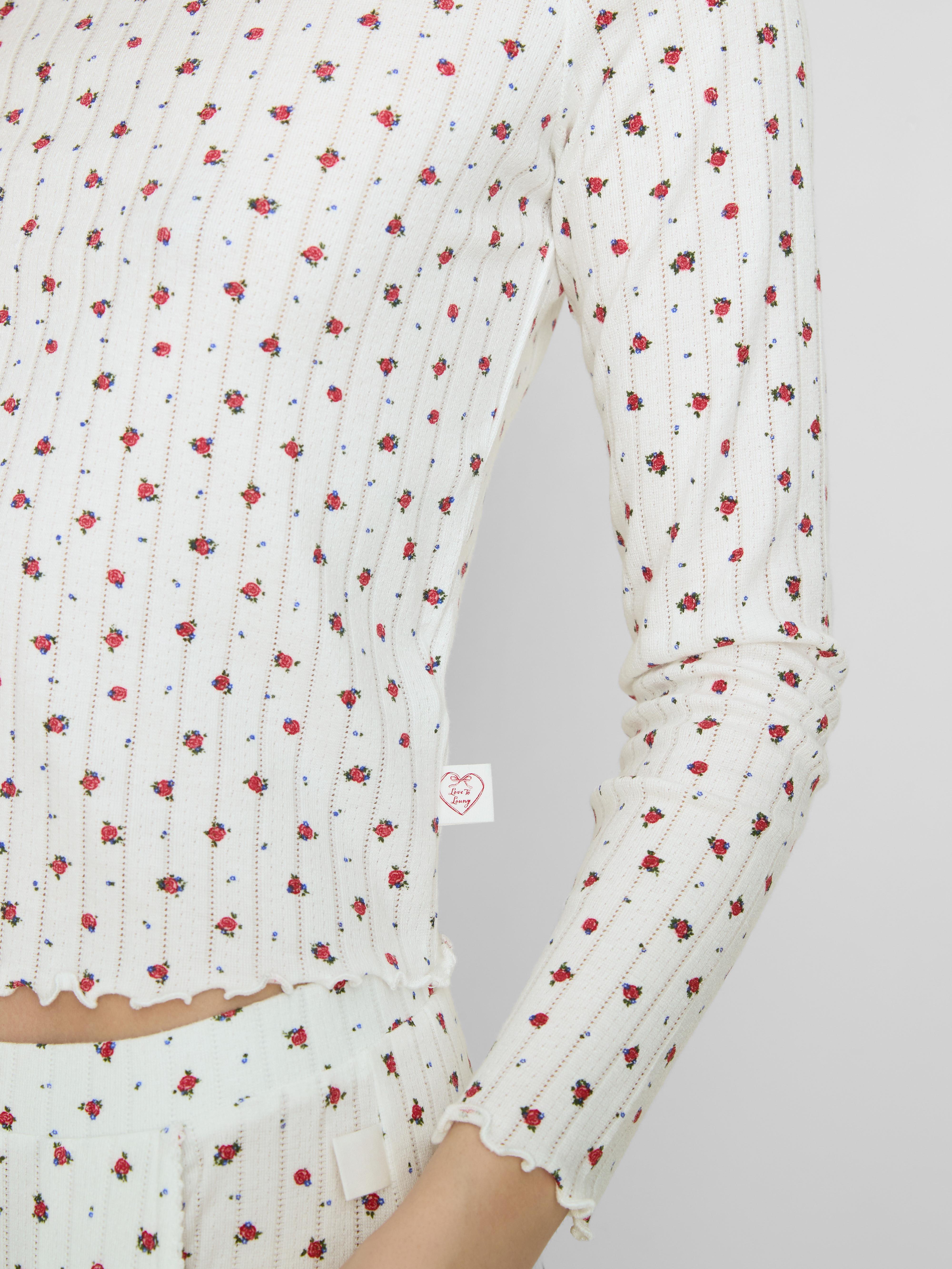 Women's Multi Love To Lounge Floral Pointelle Pajama Top