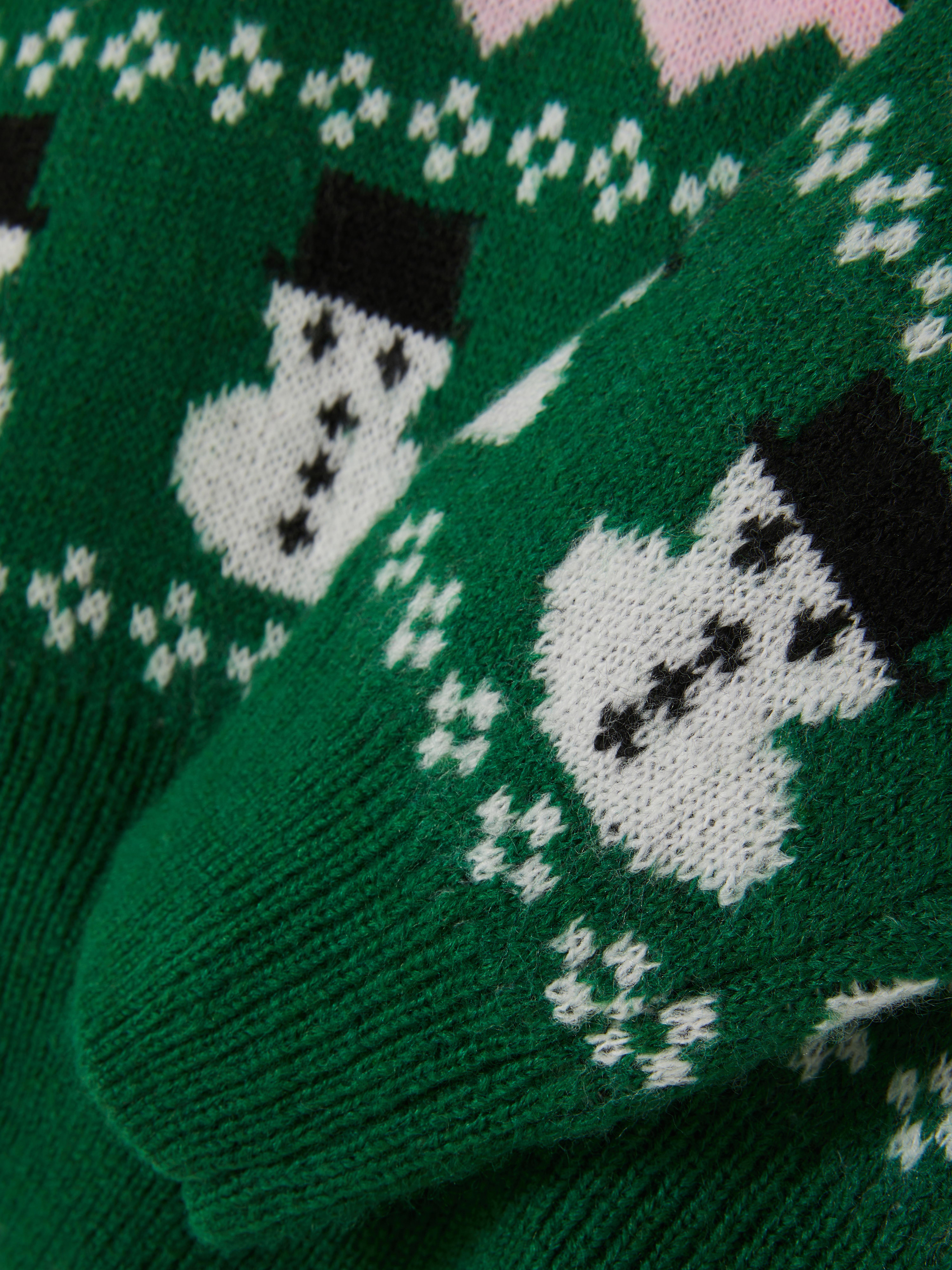 Grüner Weihnachtspullover mit Schneemann-Design
