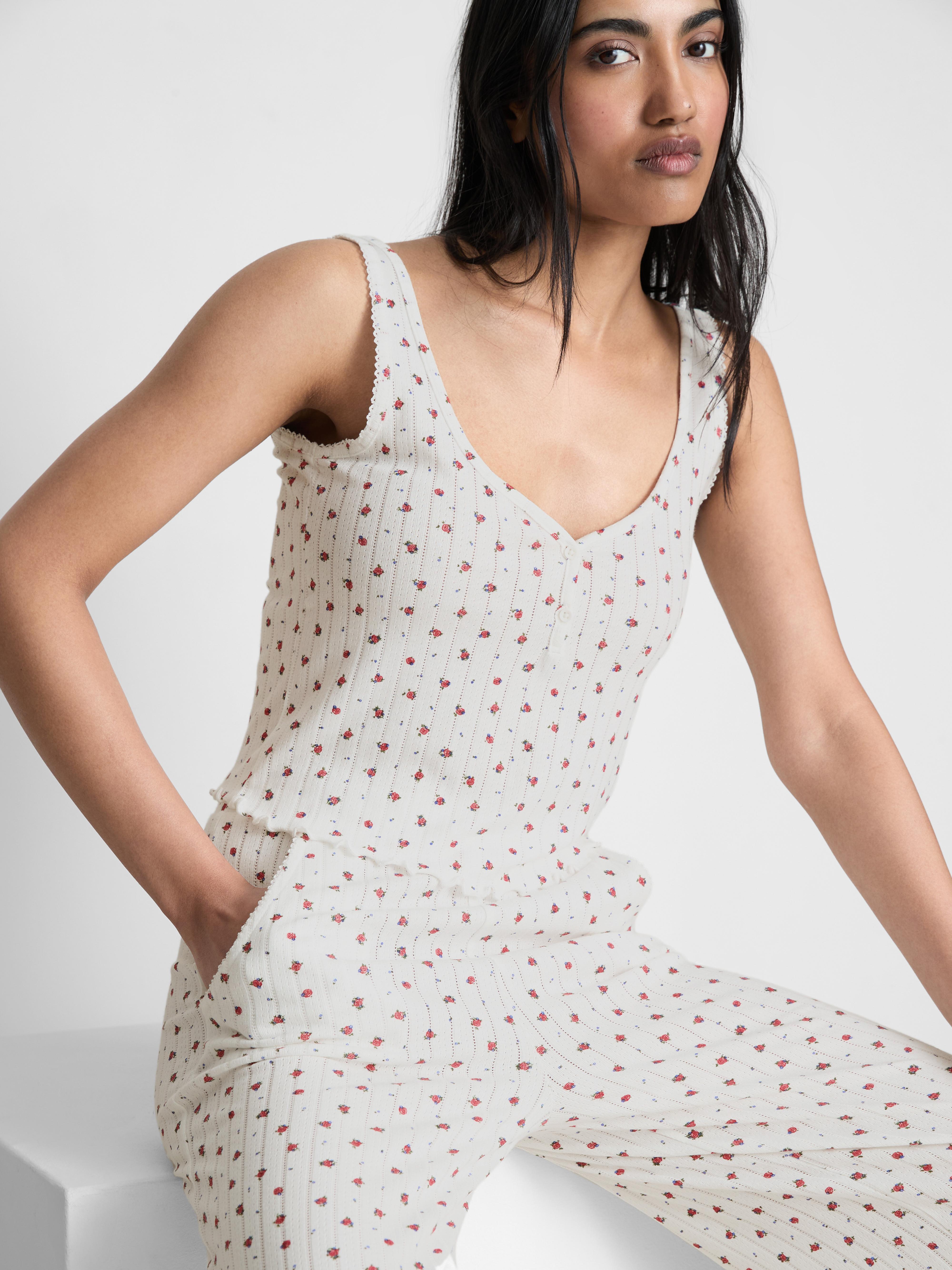 Women's Multi Printed Pointelle Pajama Tank Top