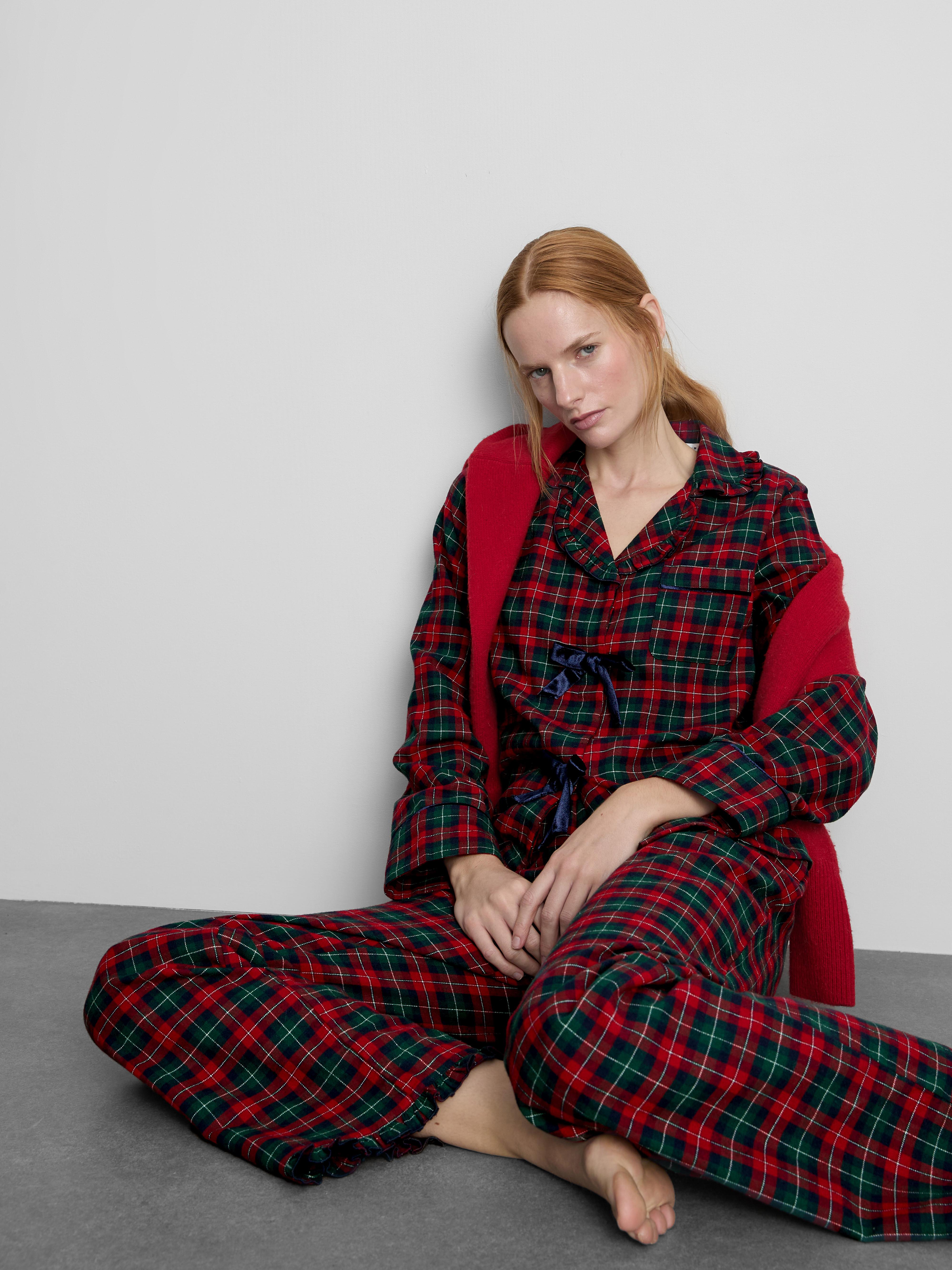 Cotton Flannel Bow Pyjama Shirt