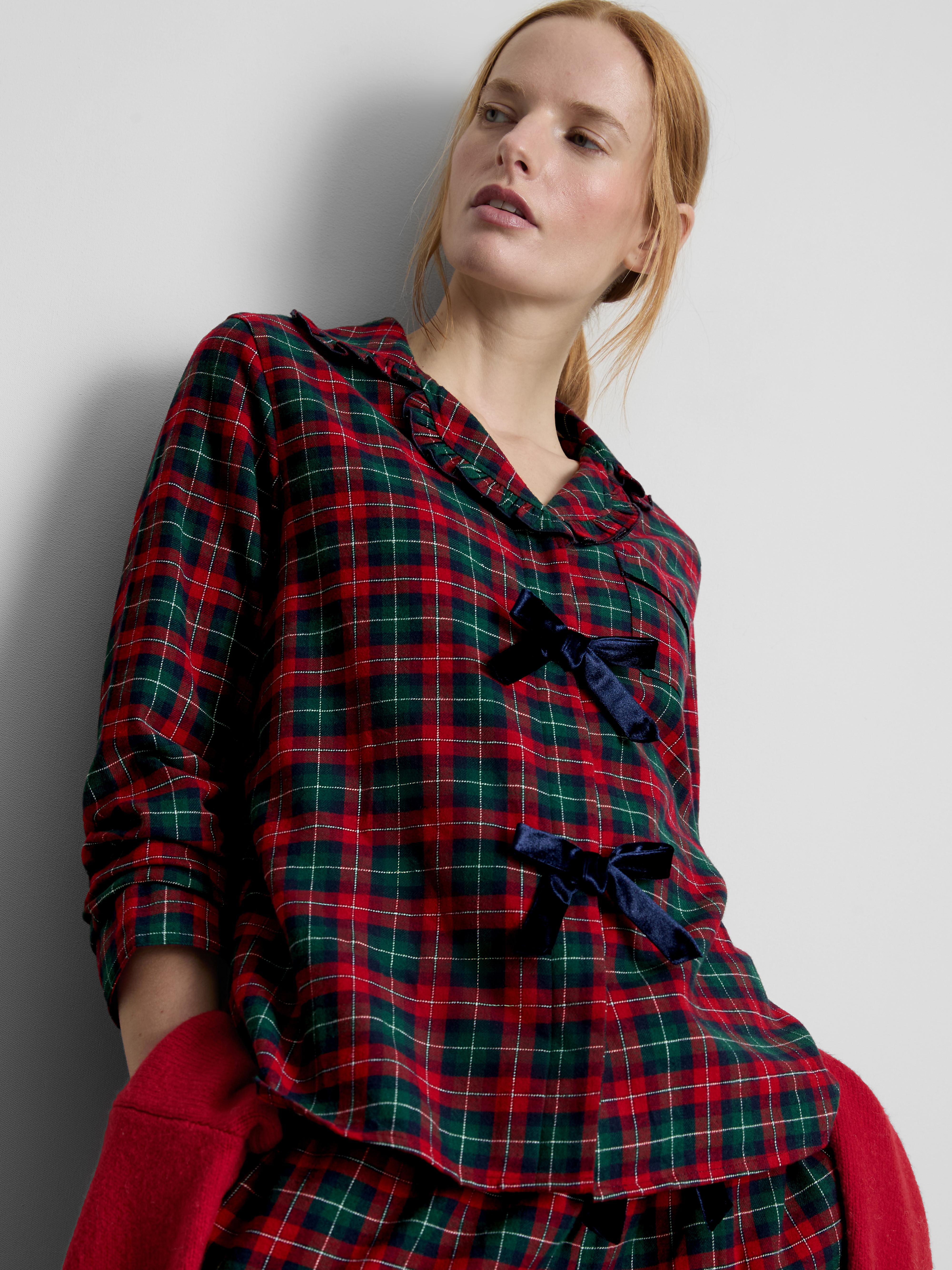 Cotton Flannel Bow Pyjama Shirt