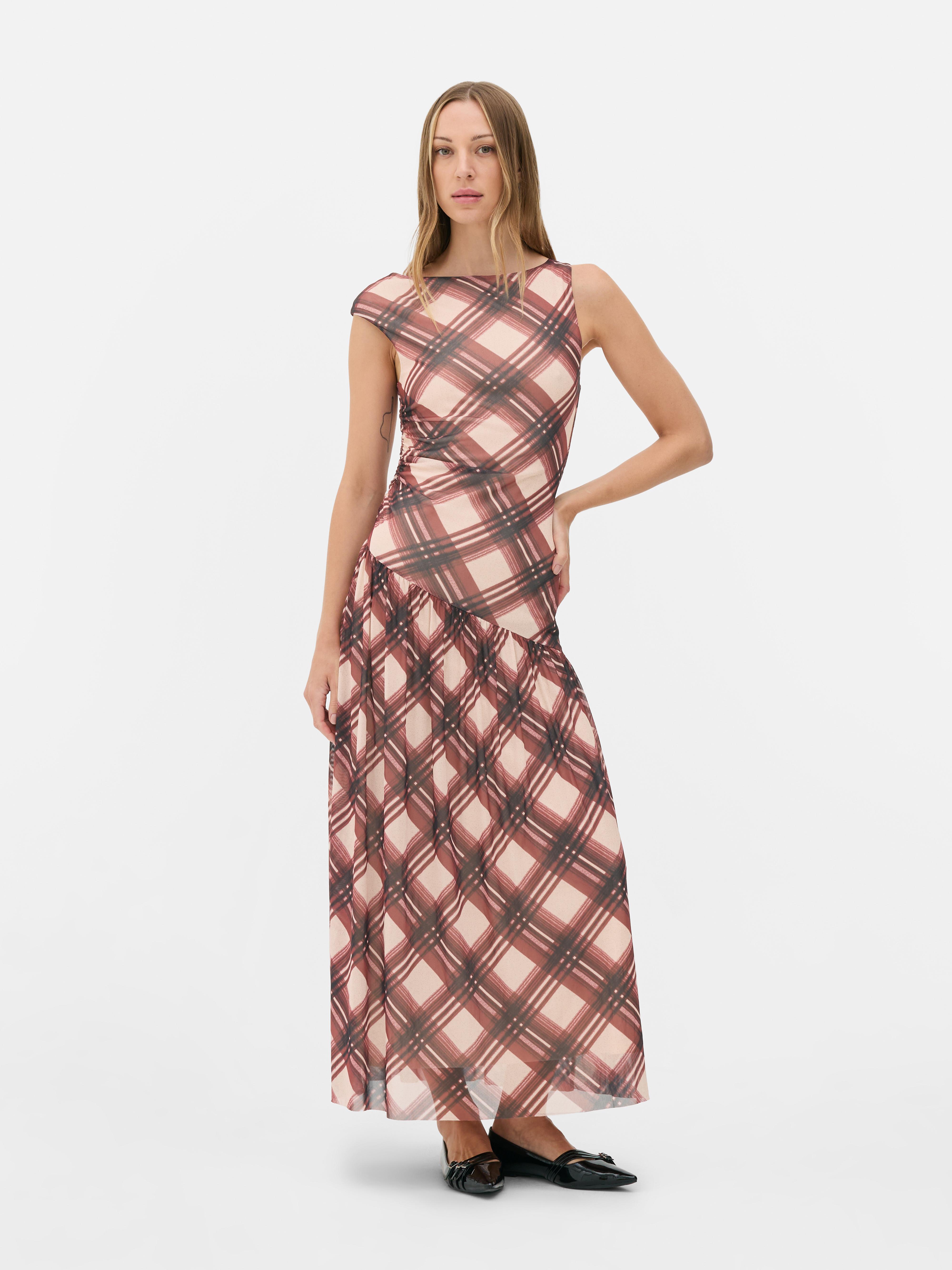 Ärmelloses, asymmetrisch drapiertes „Rita Ora“ Midikleid