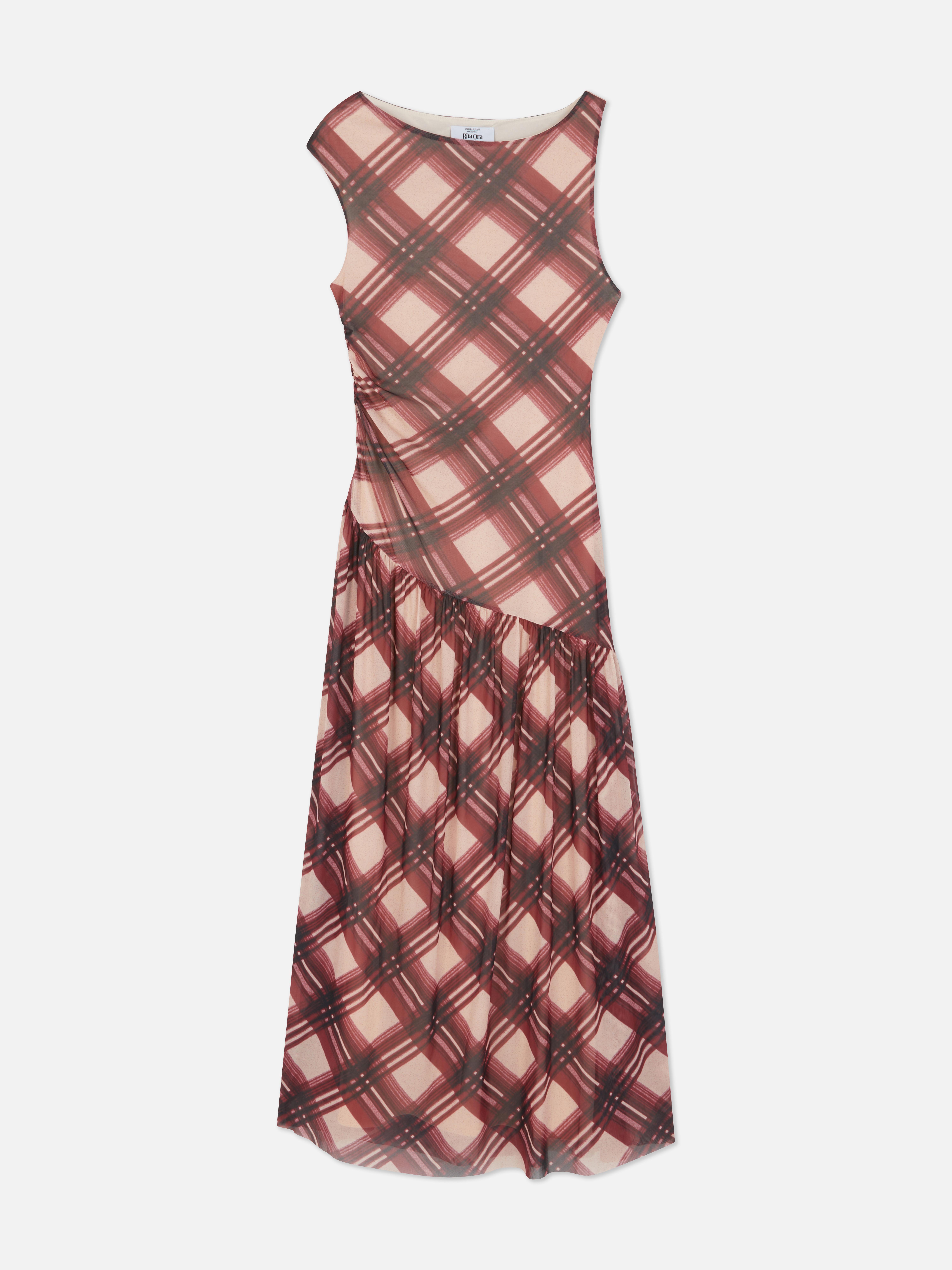 Ärmelloses, asymmetrisch drapiertes „Rita Ora“ Midikleid