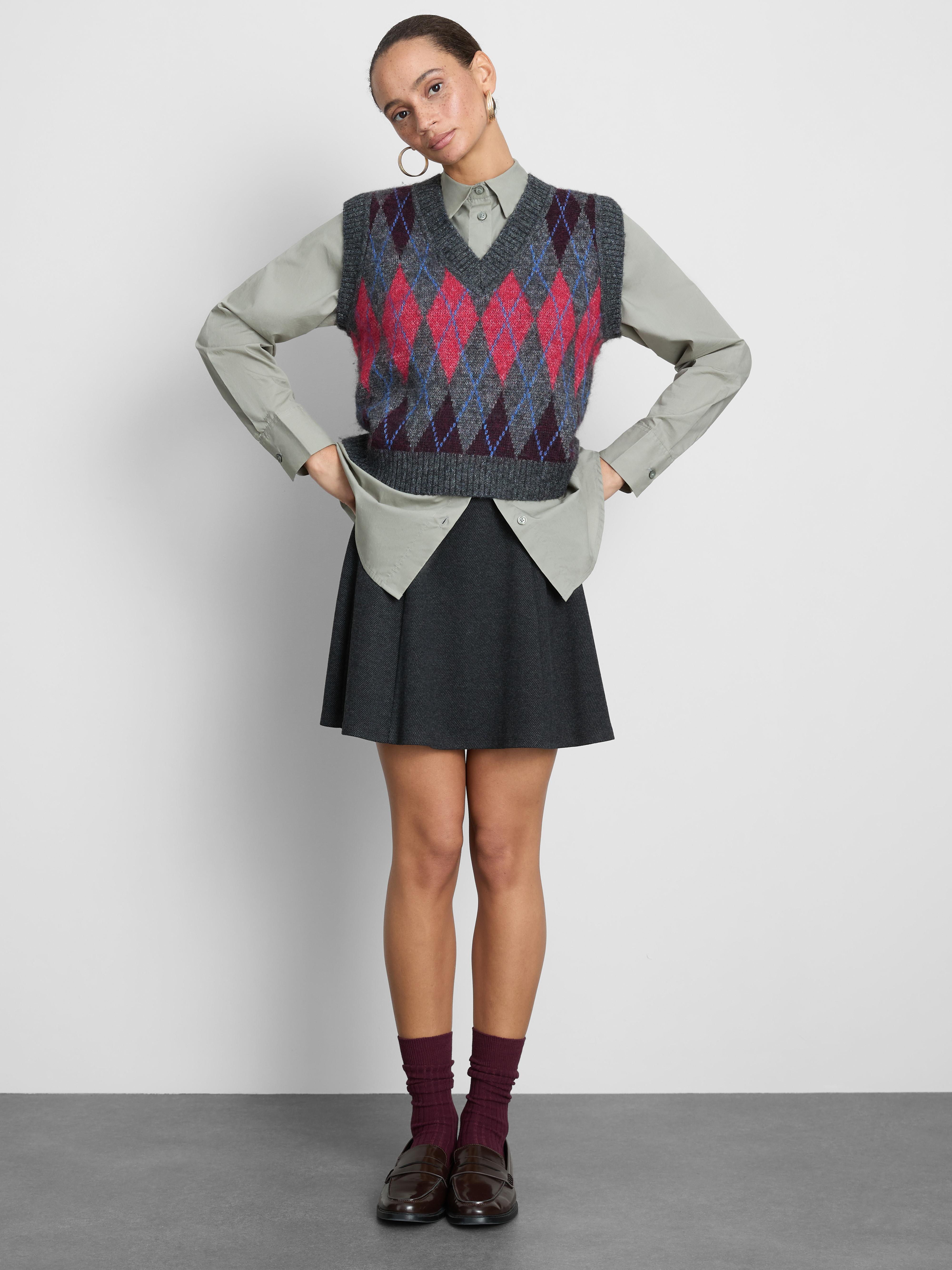 Vestă argyle din tricot cu guler în V