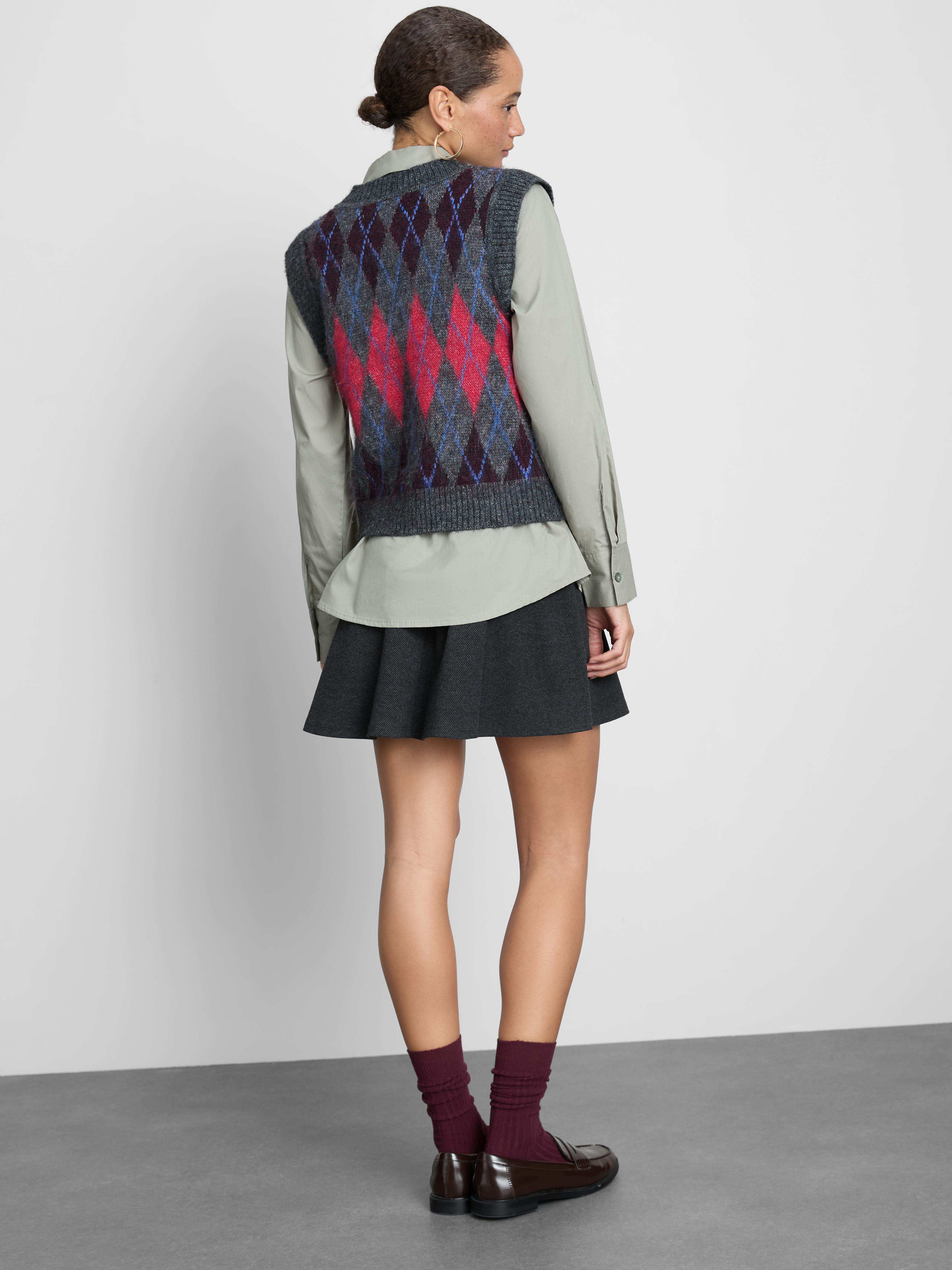 Vestă argyle din tricot cu guler în V