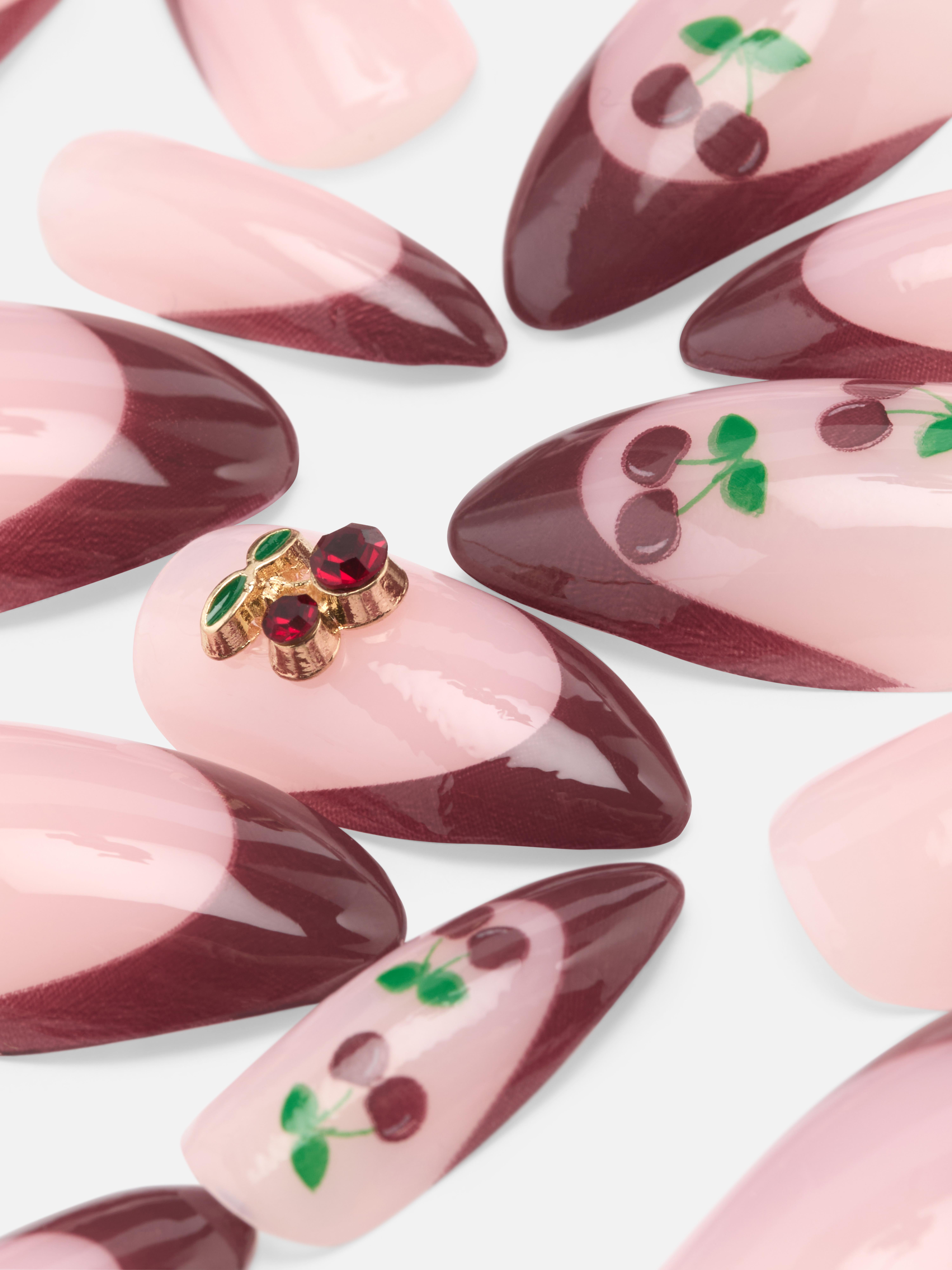 PS... Pointed Burgundy Cherry False Nails