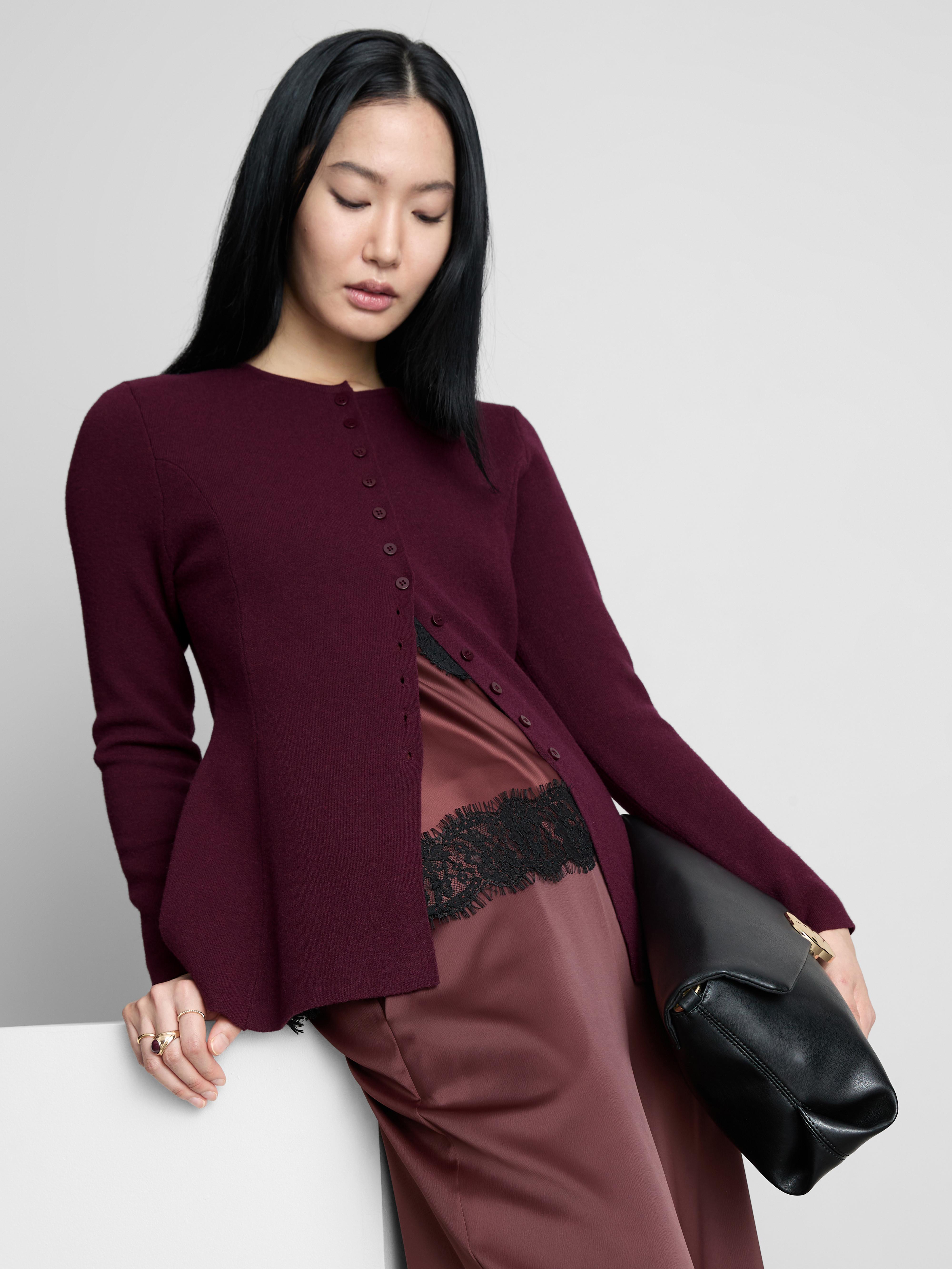 Women's Burgundy The Edit Peplum Cardigan