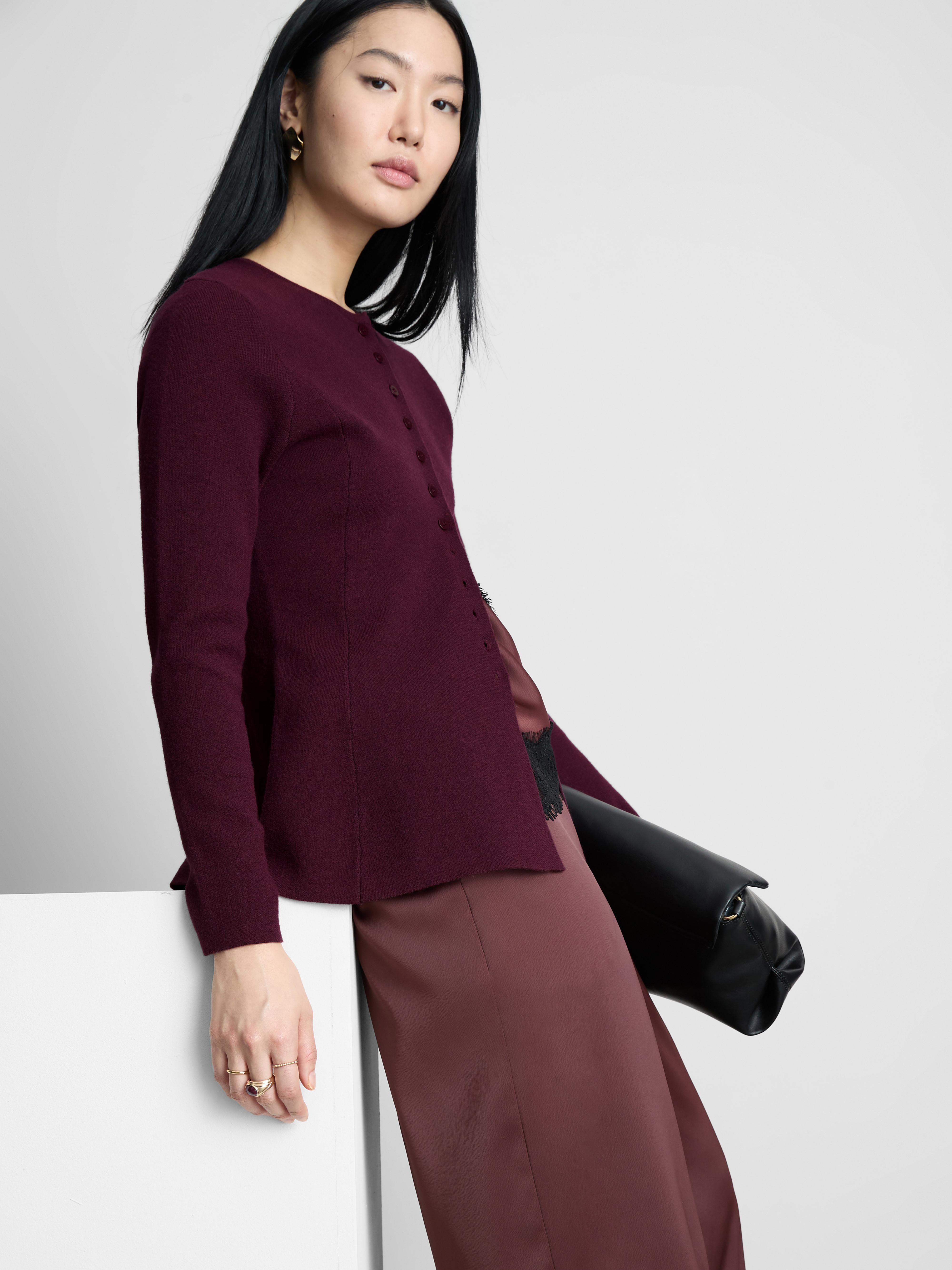 Women's Burgundy The Edit Peplum Cardigan
