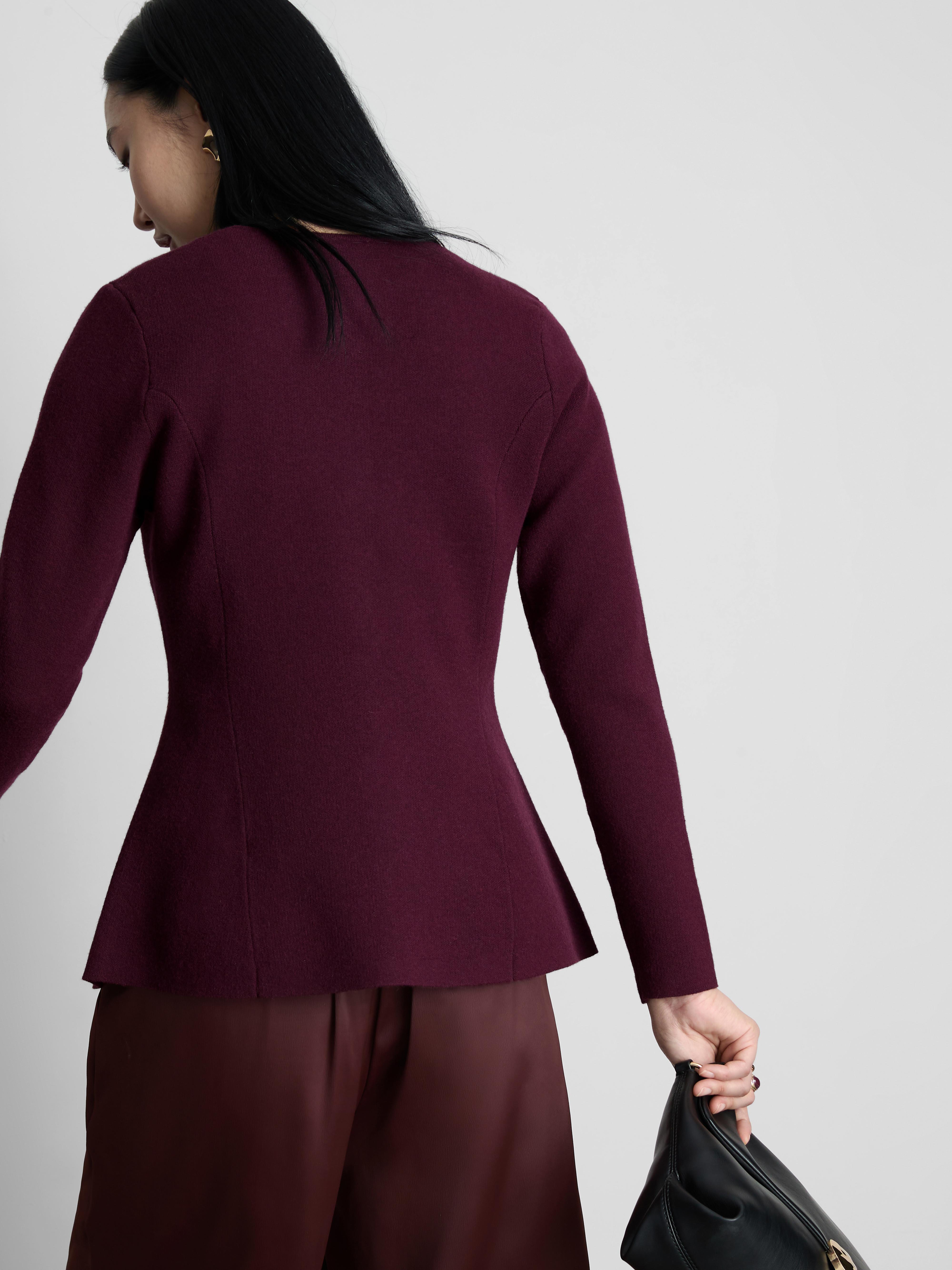 Women's Burgundy The Edit Peplum Cardigan