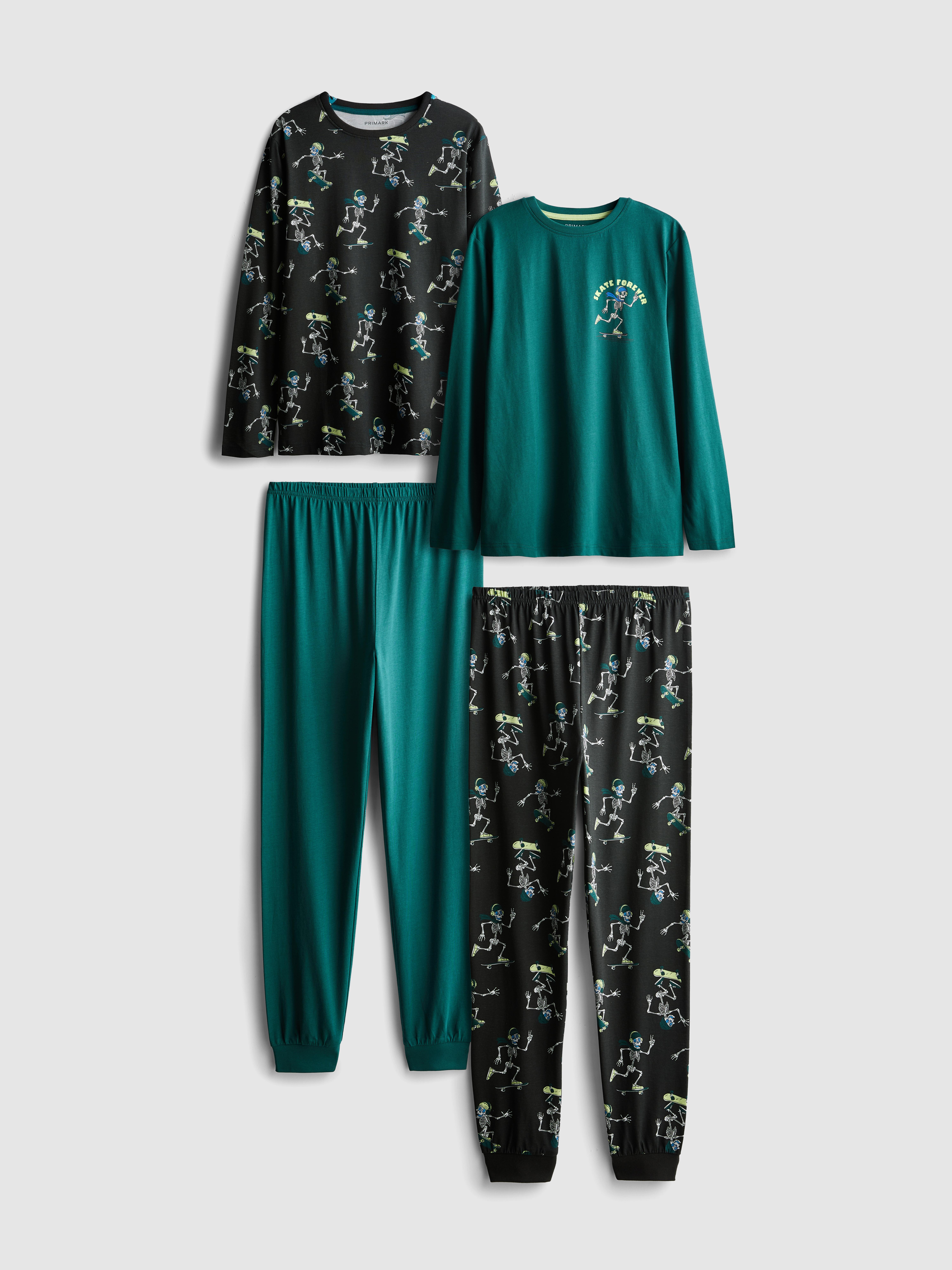 7–15 ans | 2 pyjamas à motifs squelette