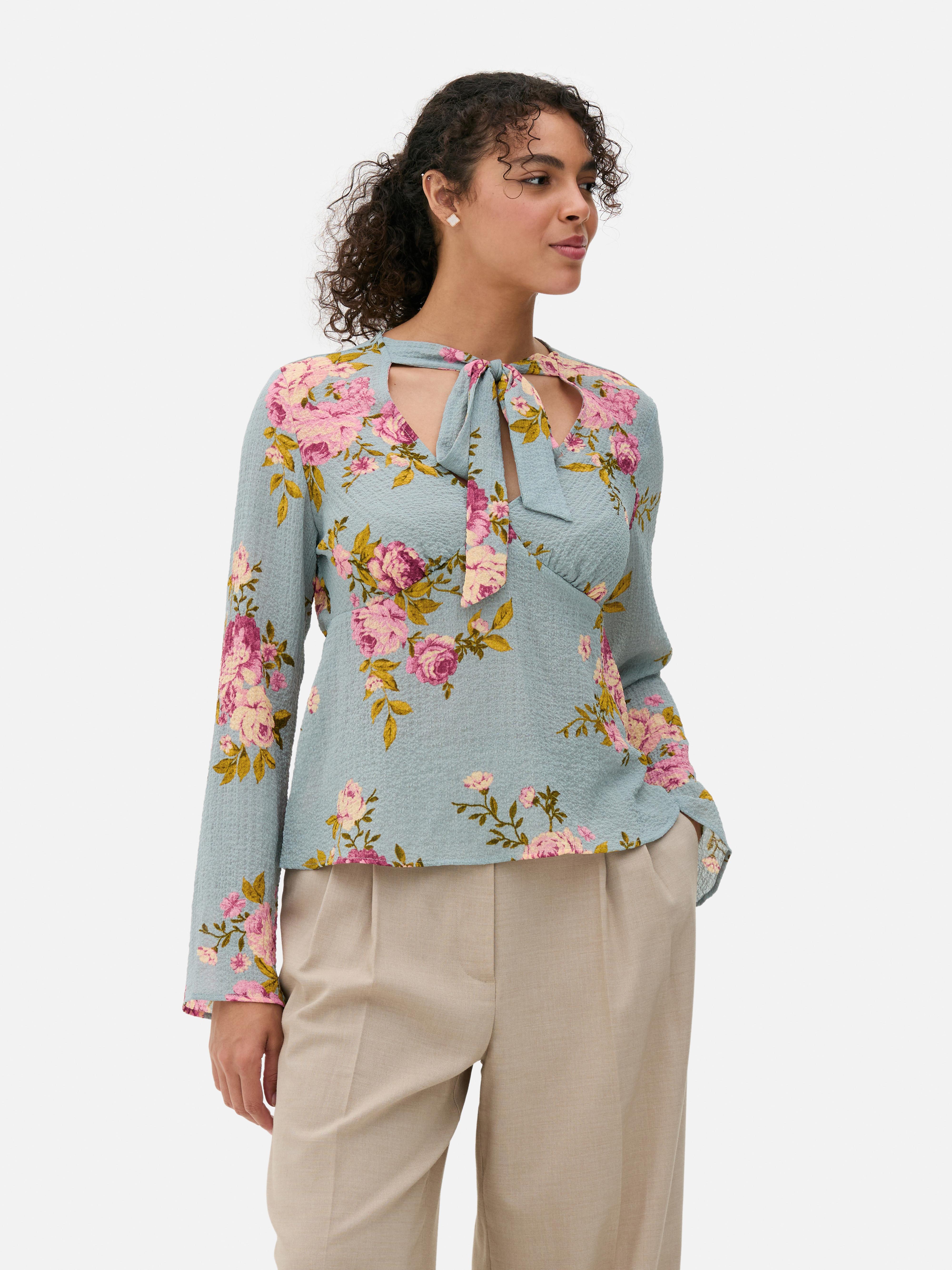 Floral Tie Neck Blouse