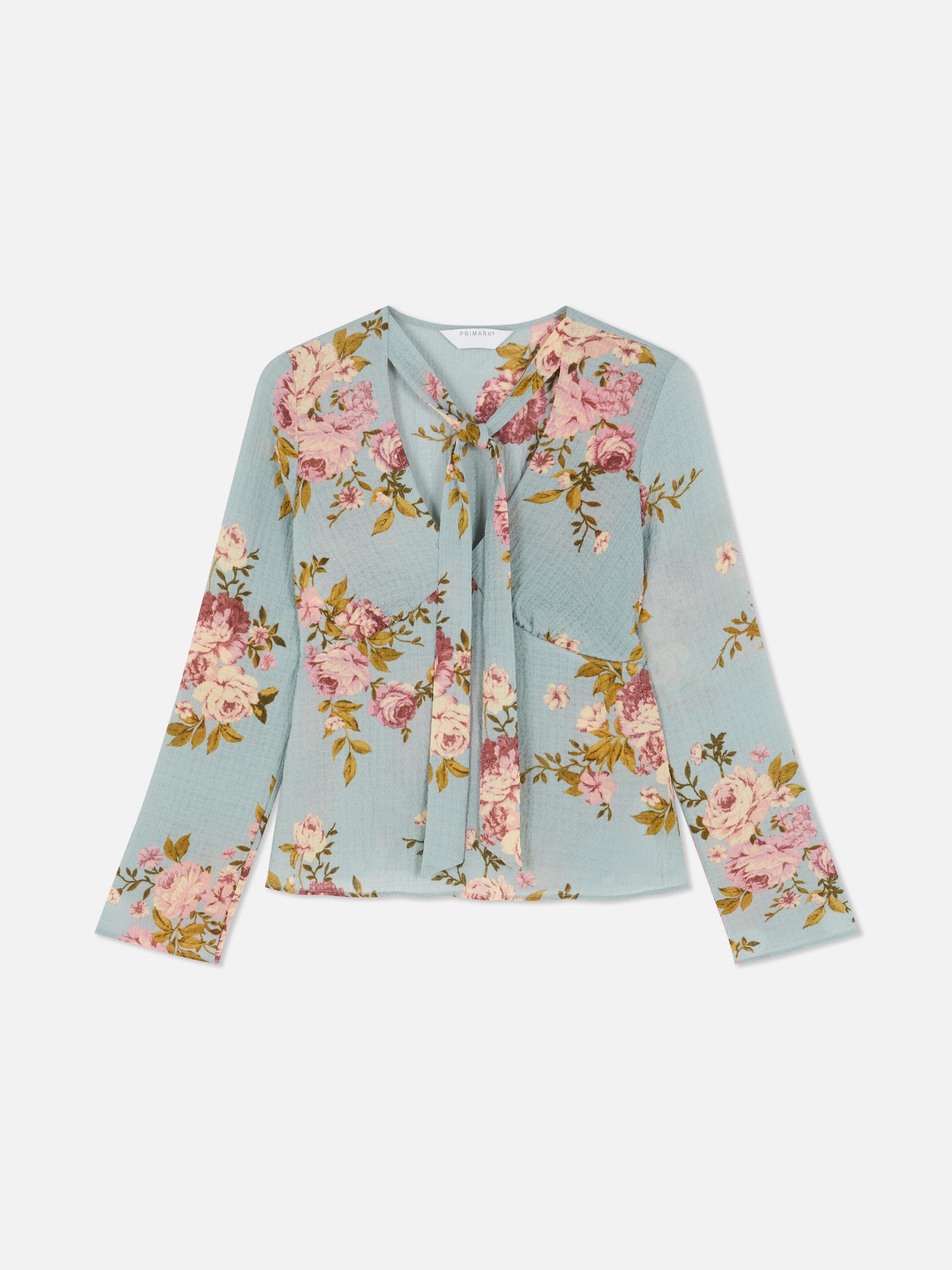 Floral Tie Neck Blouse