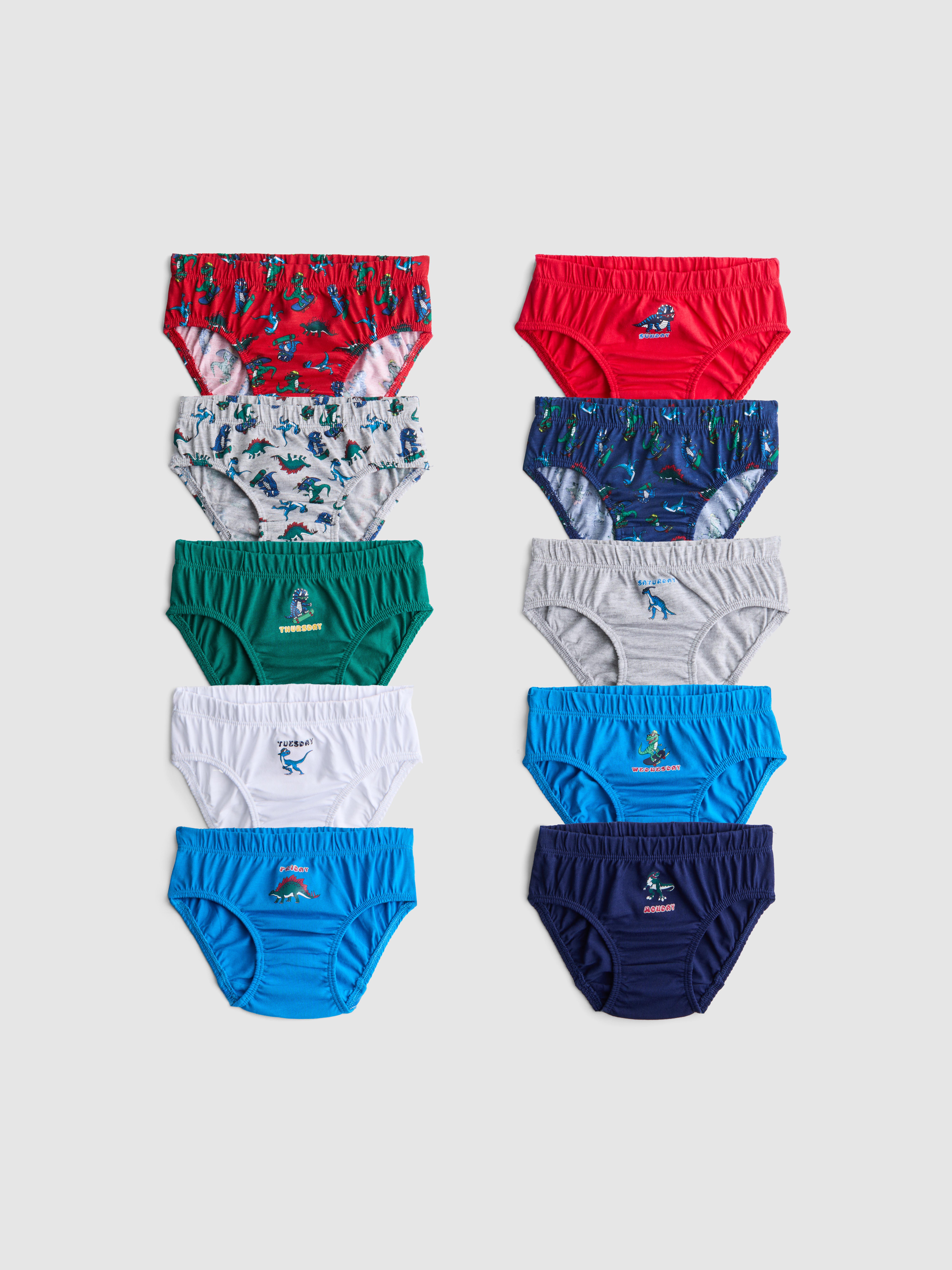 1,5-8 anos | 10 cuecas dias semana gráfico dinossauros