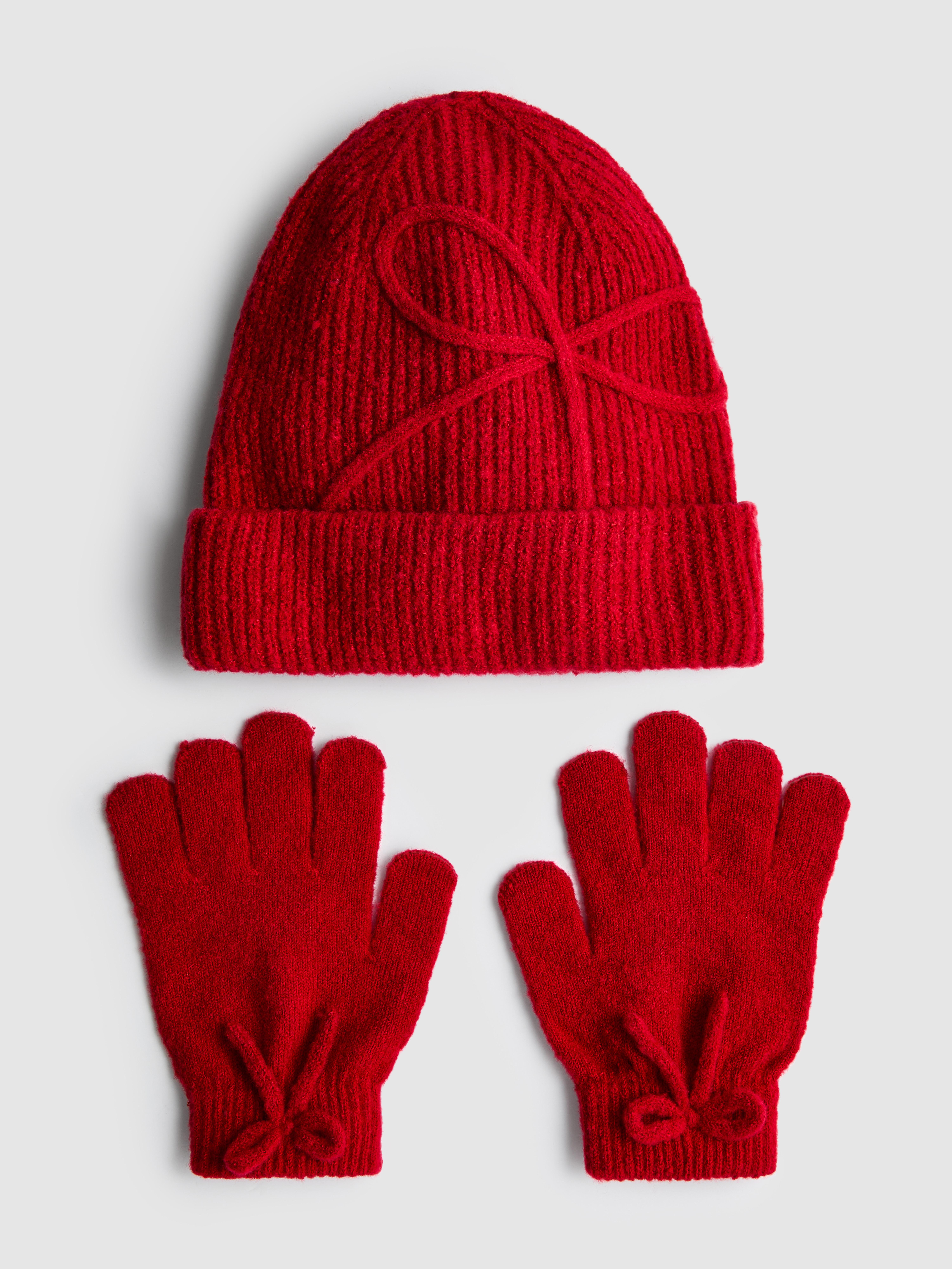 Bow Beanie and Gloves Set