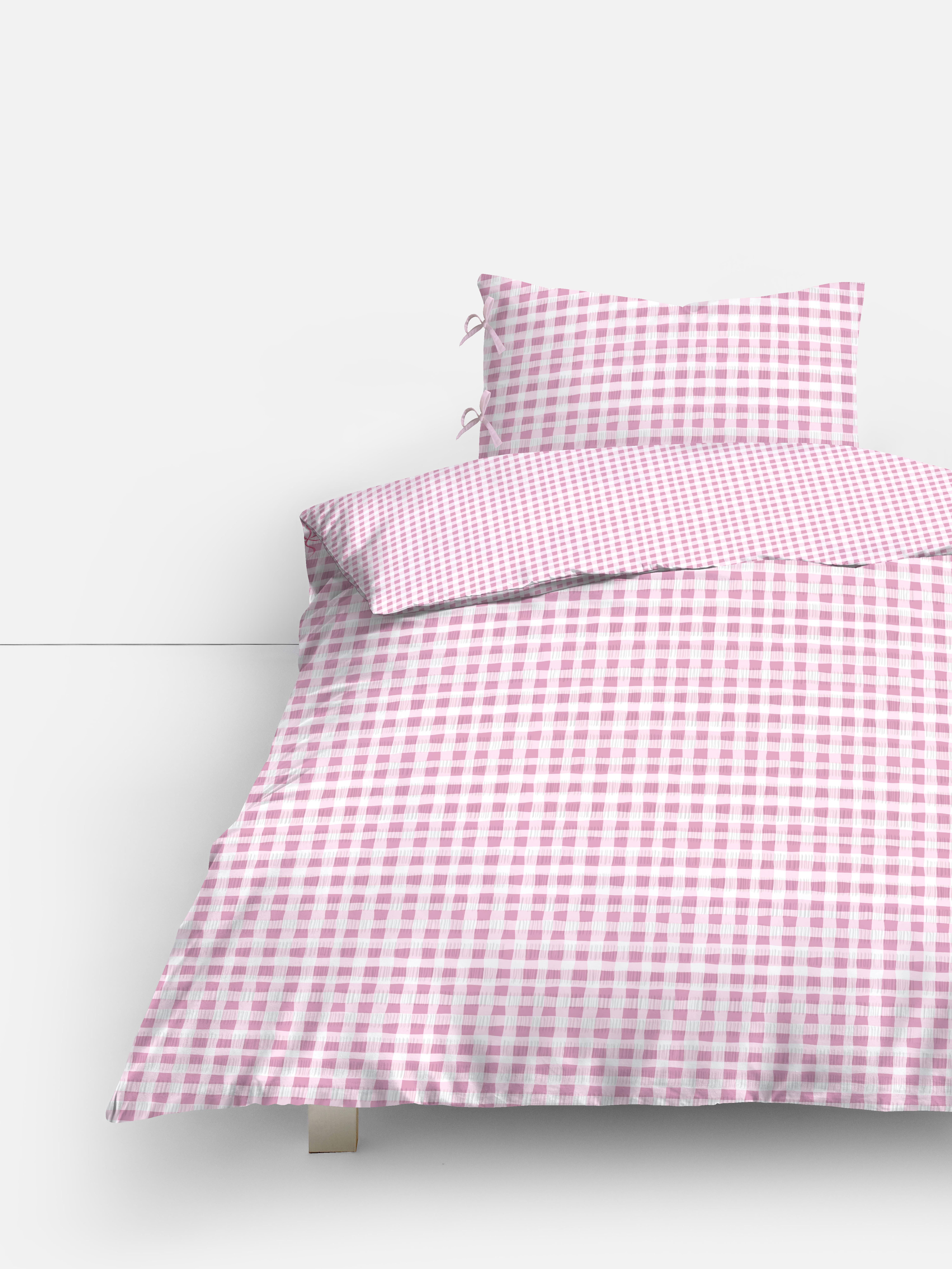 Conjunto capa edredão solteiro guingão Seersucker
