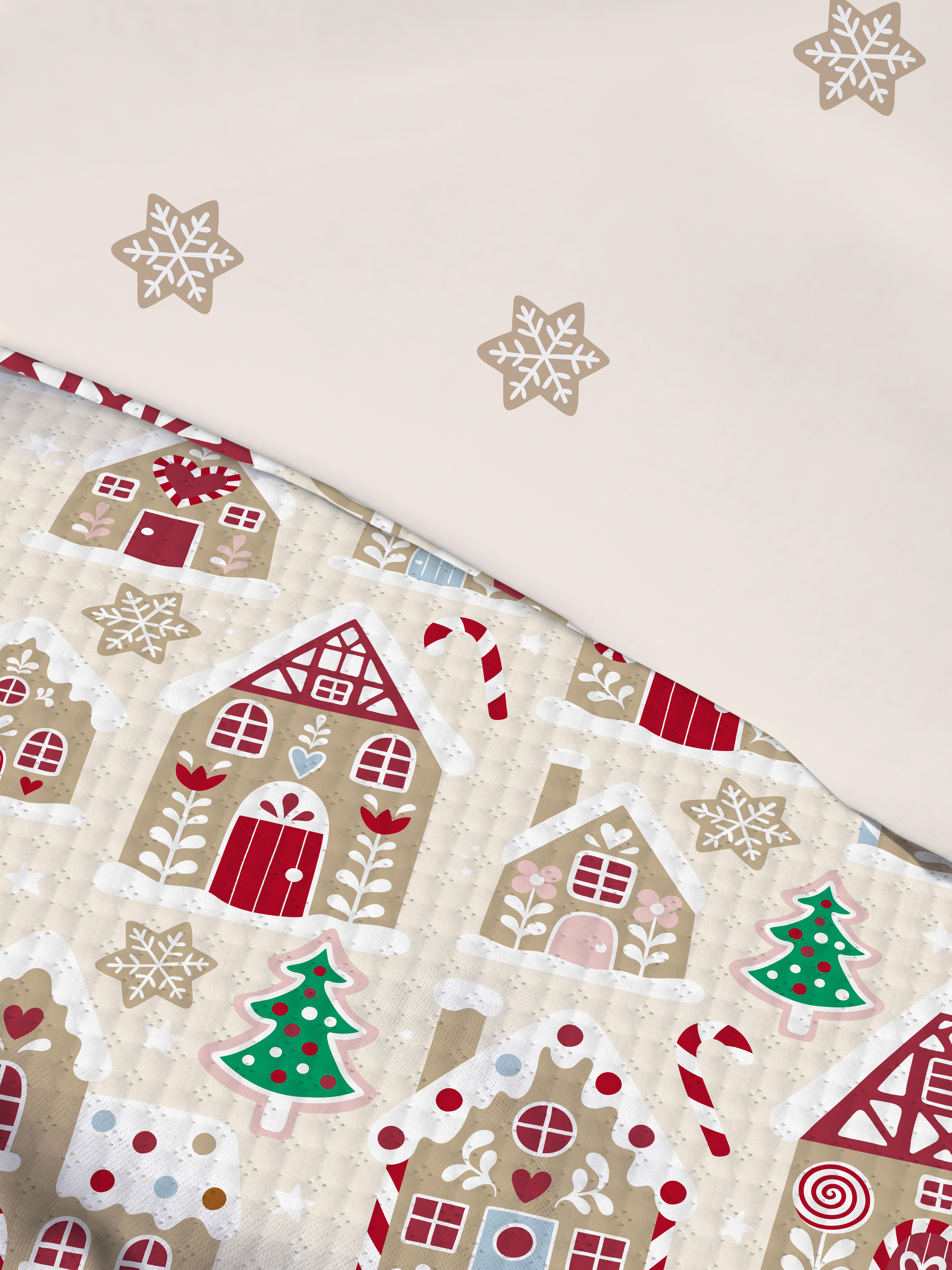 Conjunto capa edredão King casas gengibre Natal