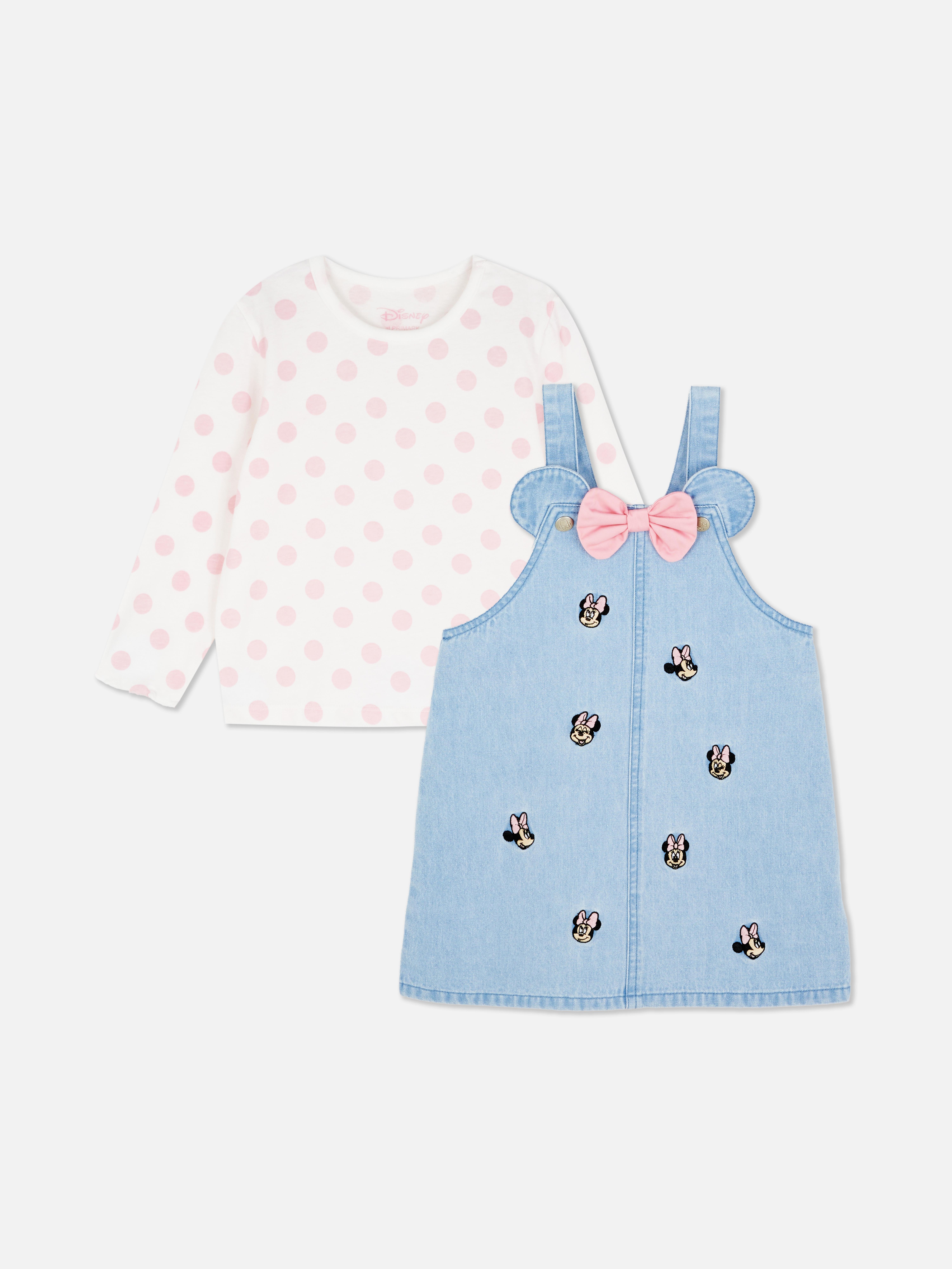0-36mths | Disney’s Minnie Mouse Long Sleeve T-Shirt and Denim Pinafore Dress Set