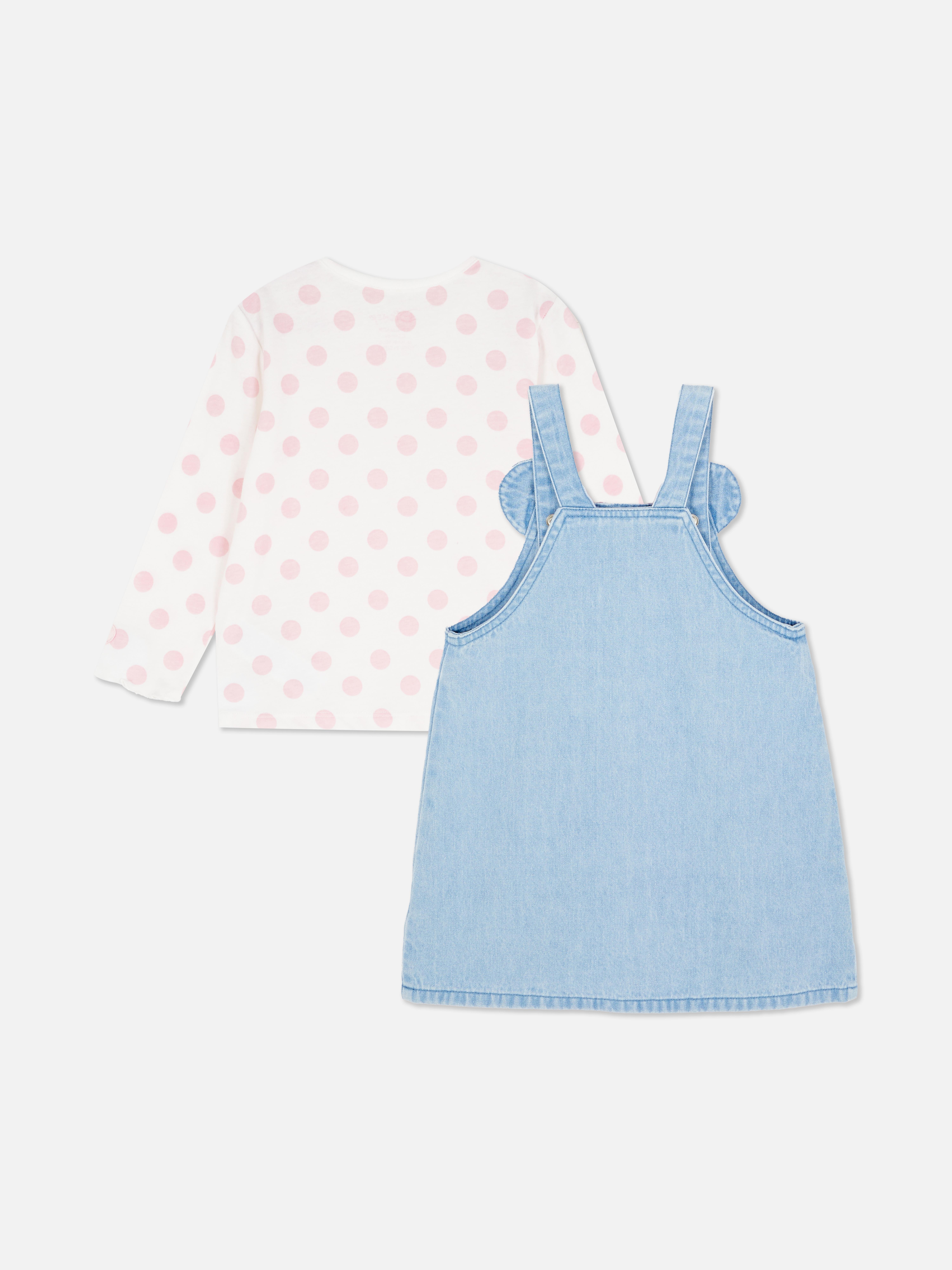 0-36mths | Disney’s Minnie Mouse Long Sleeve T-Shirt and Denim Pinafore Dress Set