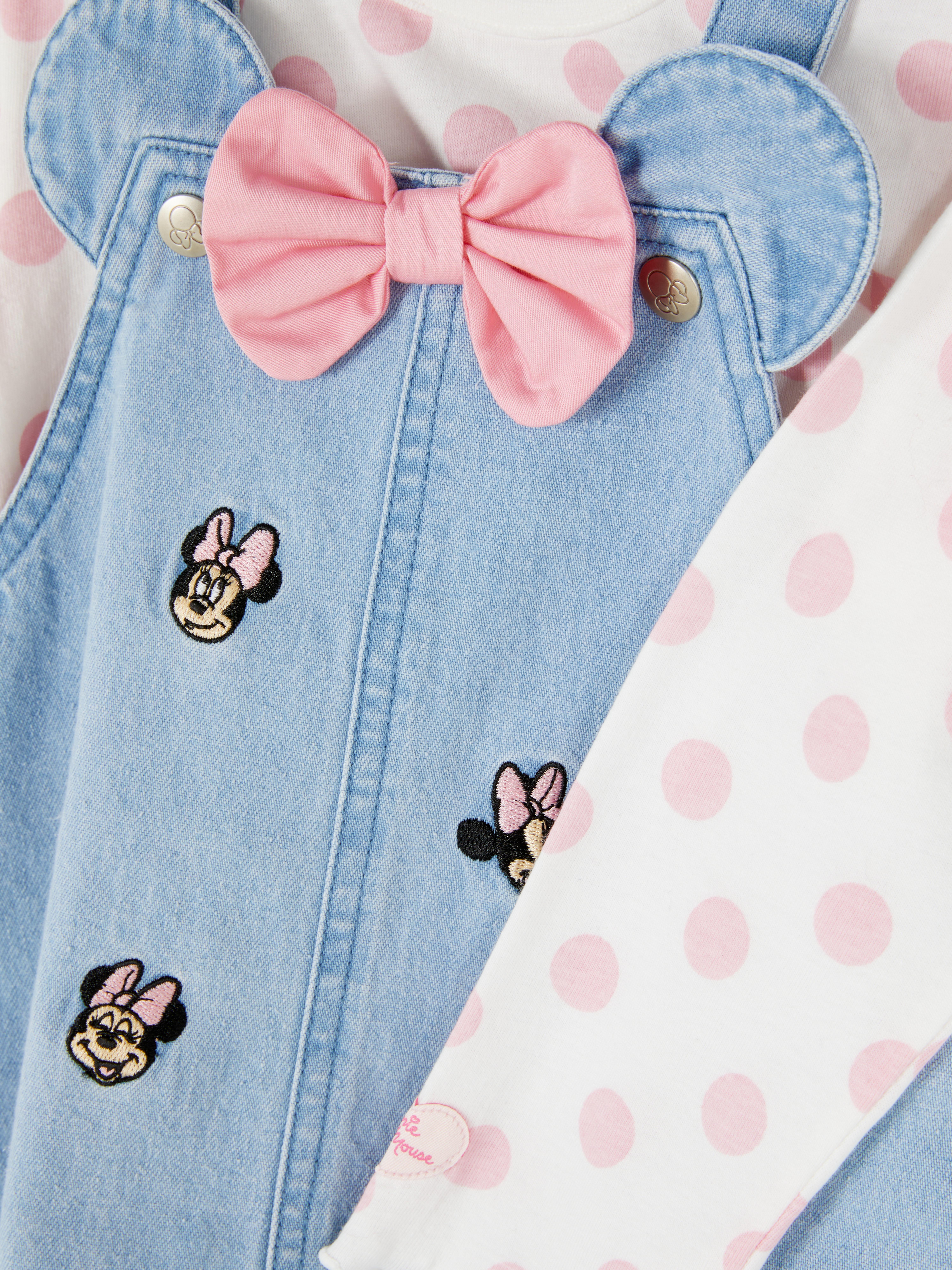 0-36mths | Disney’s Minnie Mouse Long Sleeve T-Shirt and Denim Pinafore Dress Set