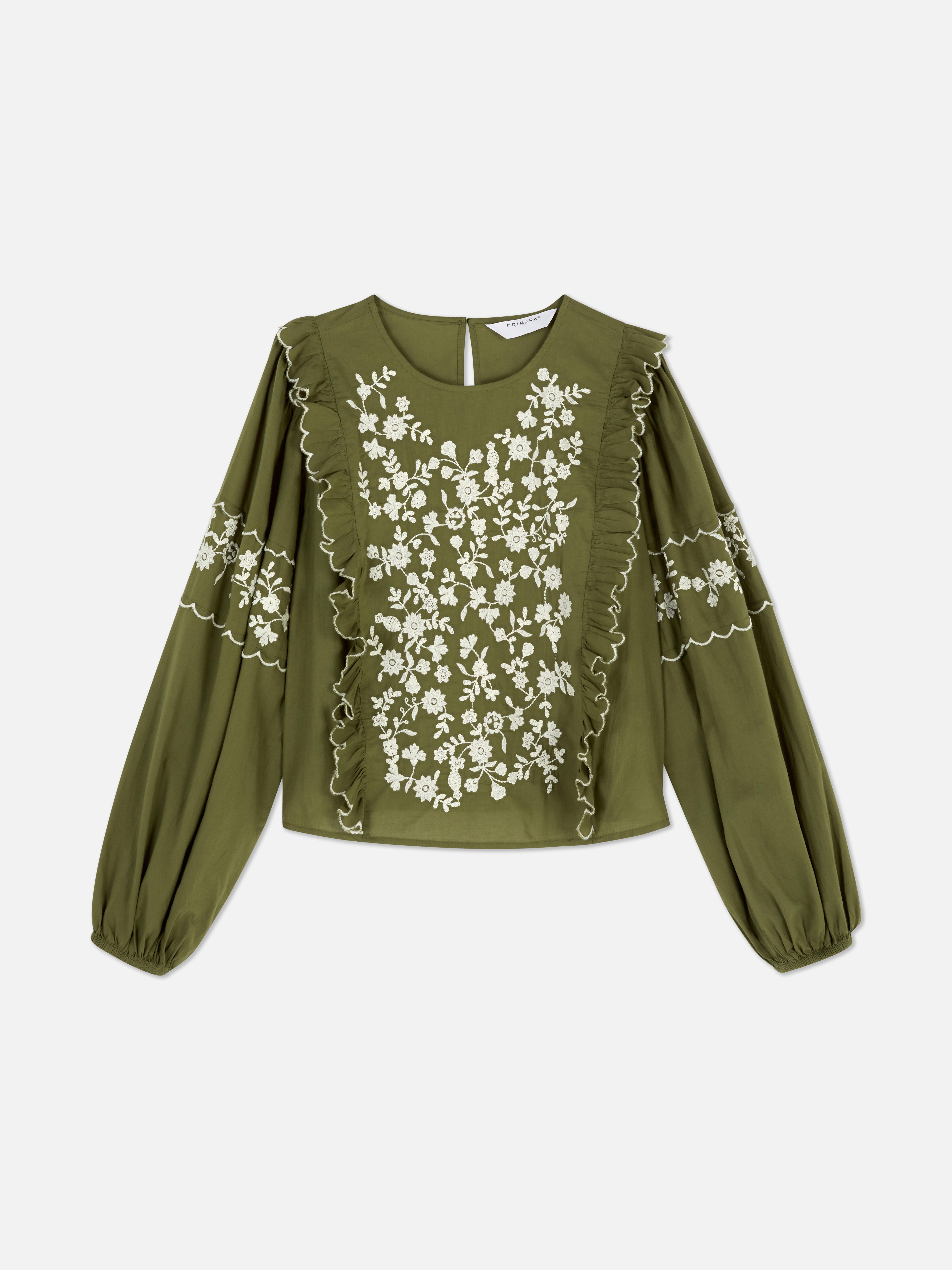 Blusa bordada manga balão