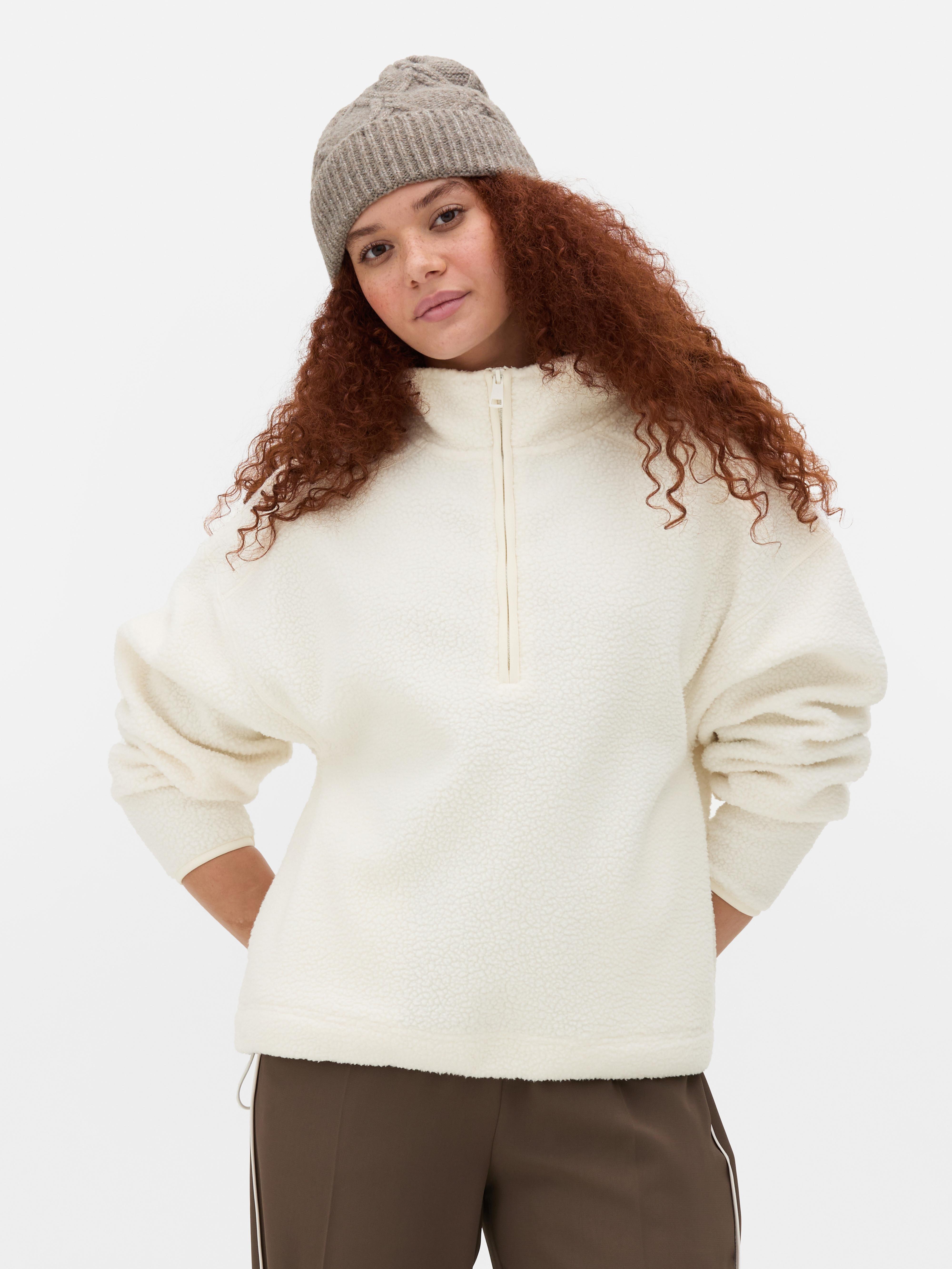 Fleece van borgstof met halve rits