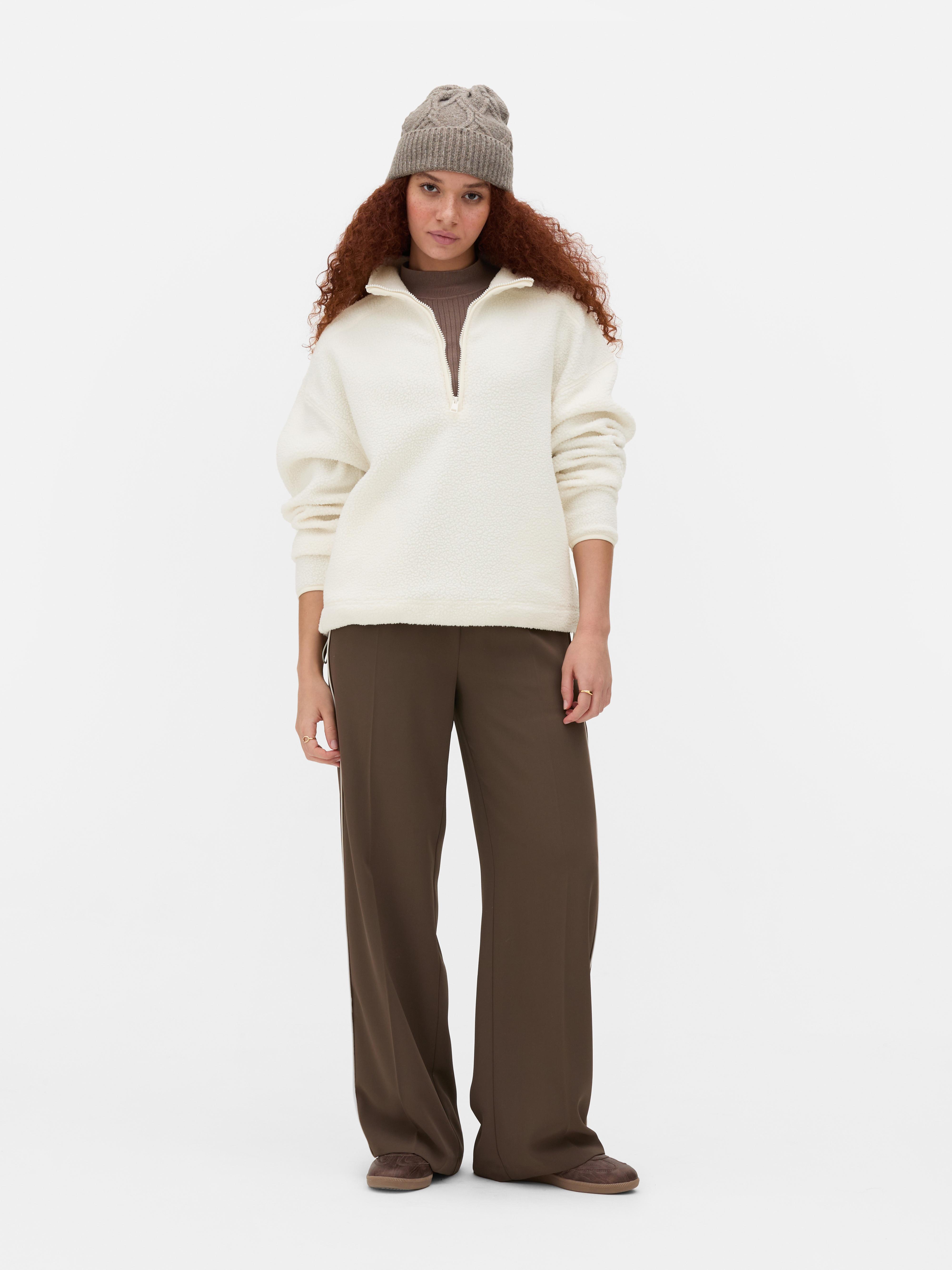 Fleece van borgstof met halve rits