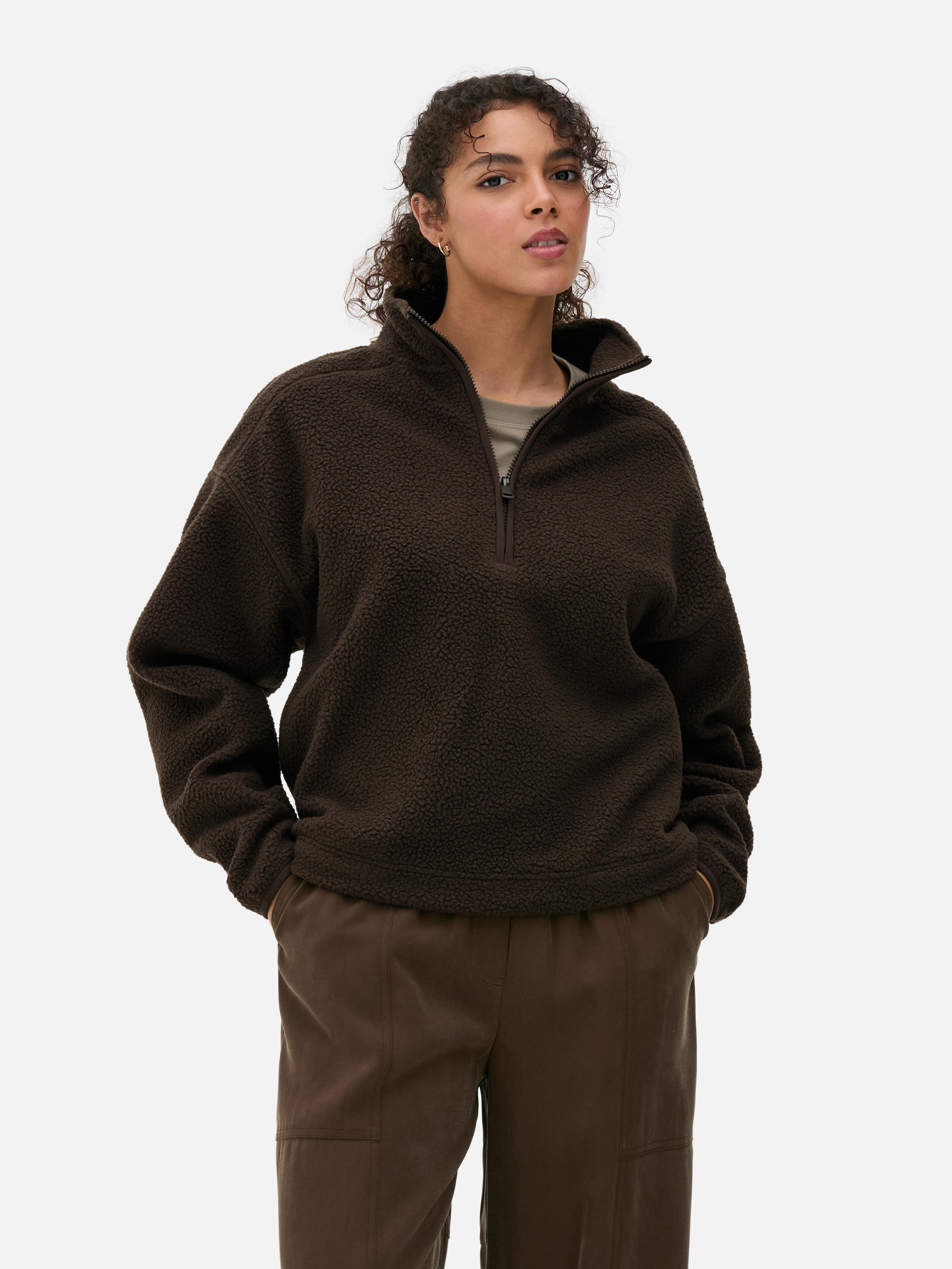 Fleece van borgstof met halve rits