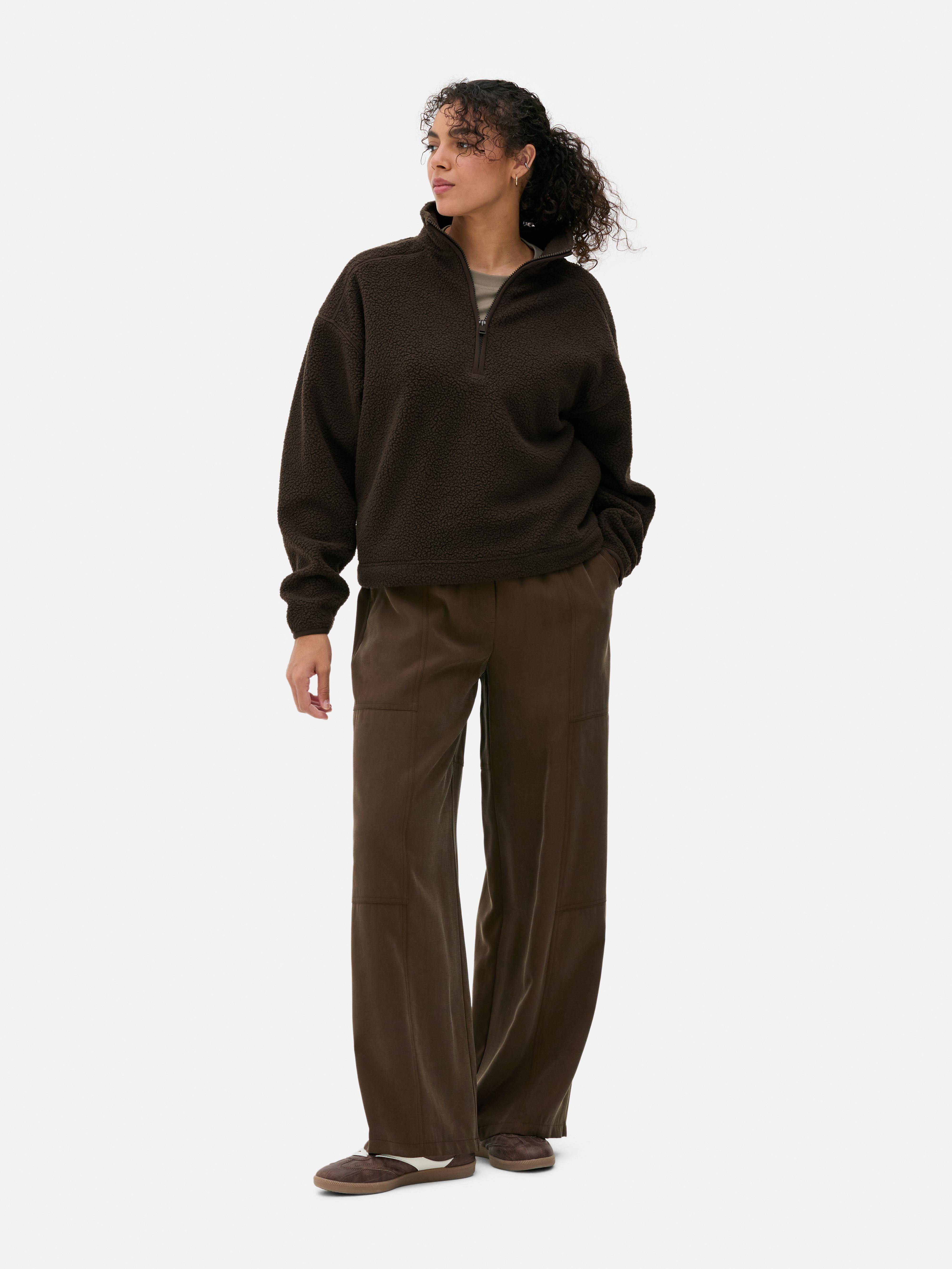 Fleece van borgstof met halve rits