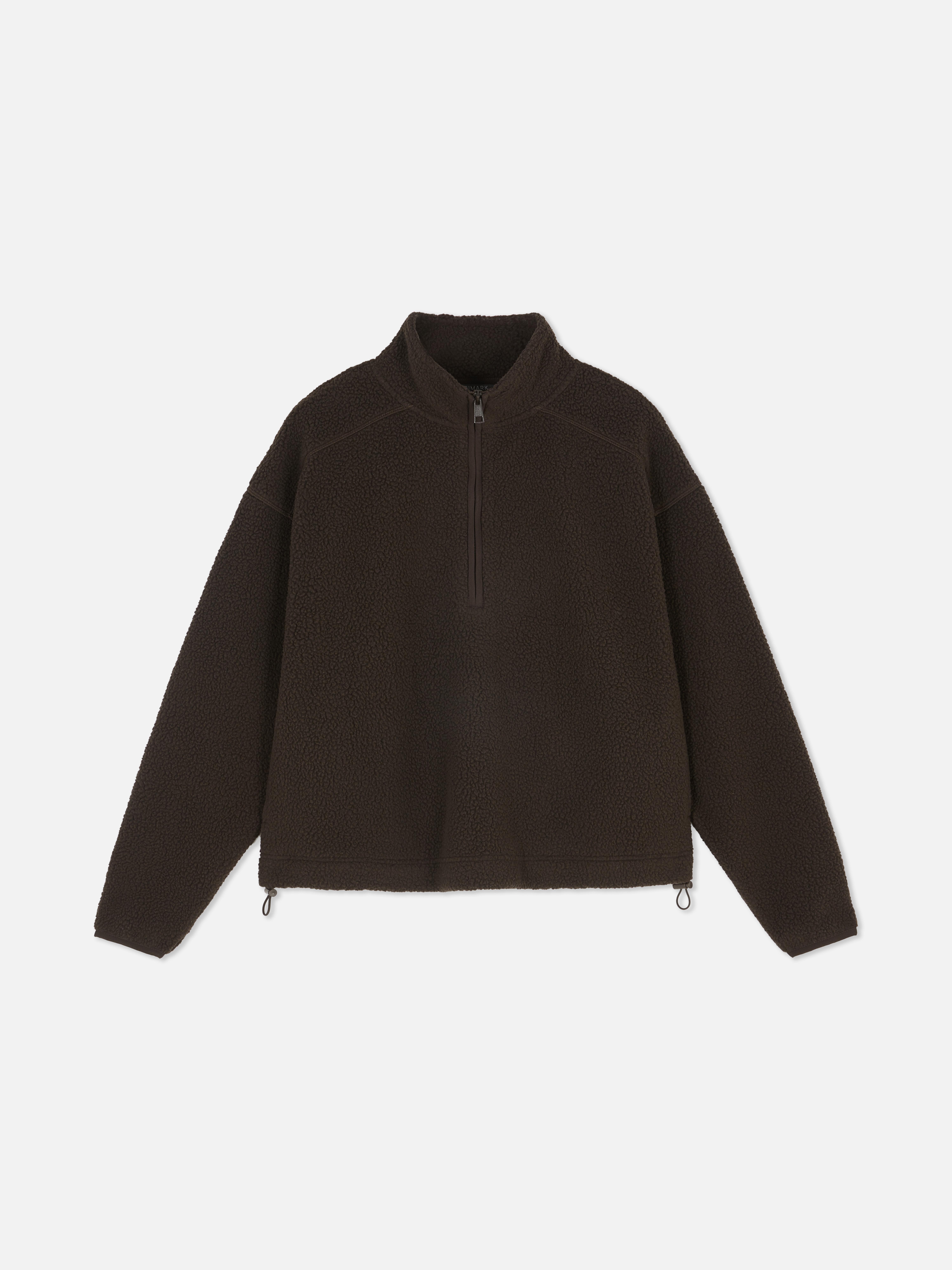 Fleece van borgstof met halve rits