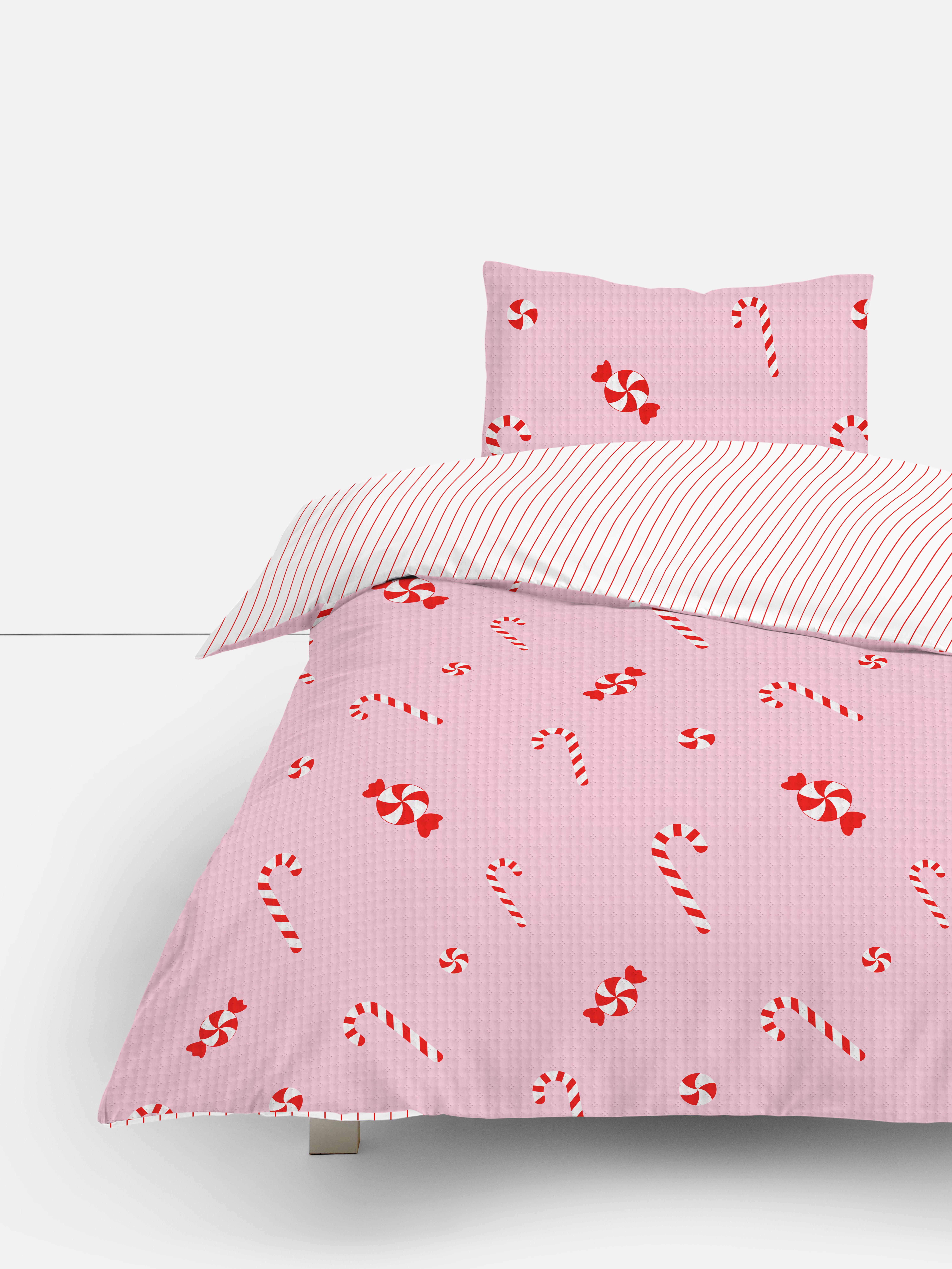 Wendebettwäsche mit Streifen und Süßigkeitenmuster und Ultraschall-Steppung, Einzelbett