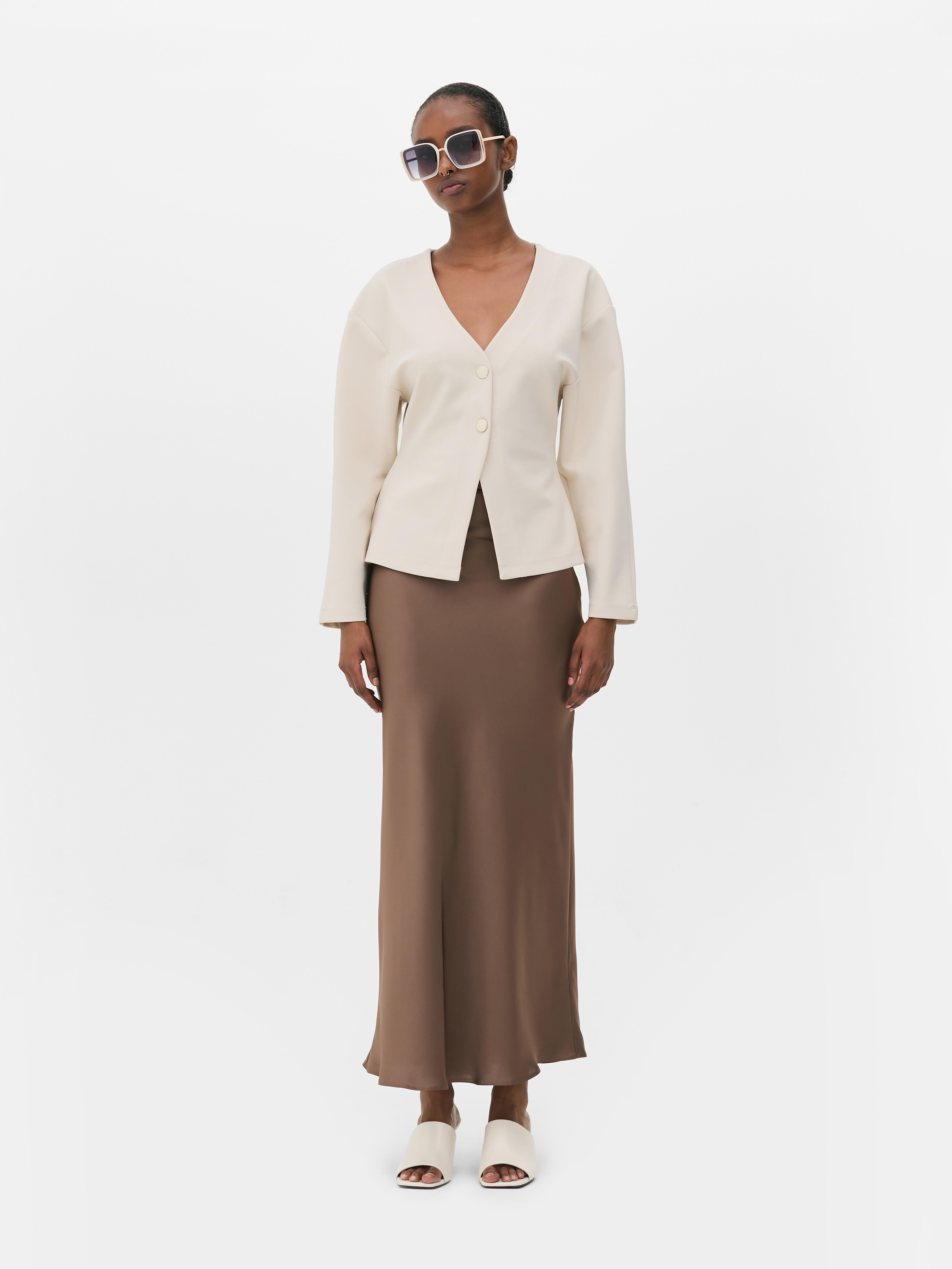 Structured Split Hem Cardigan Ivory