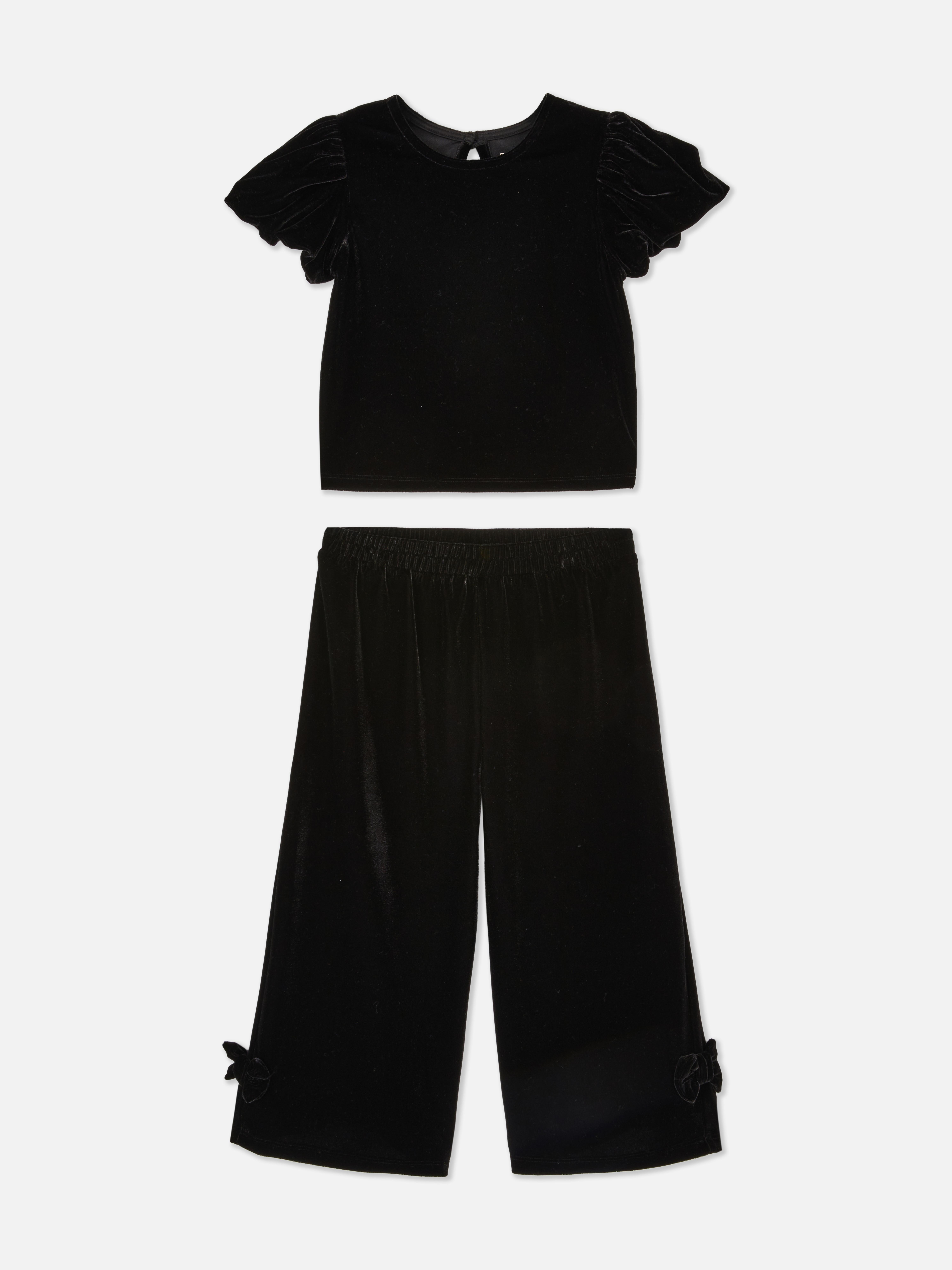 1.5-8yrs | Velvet Blouse and Wide Leg Trousers Set