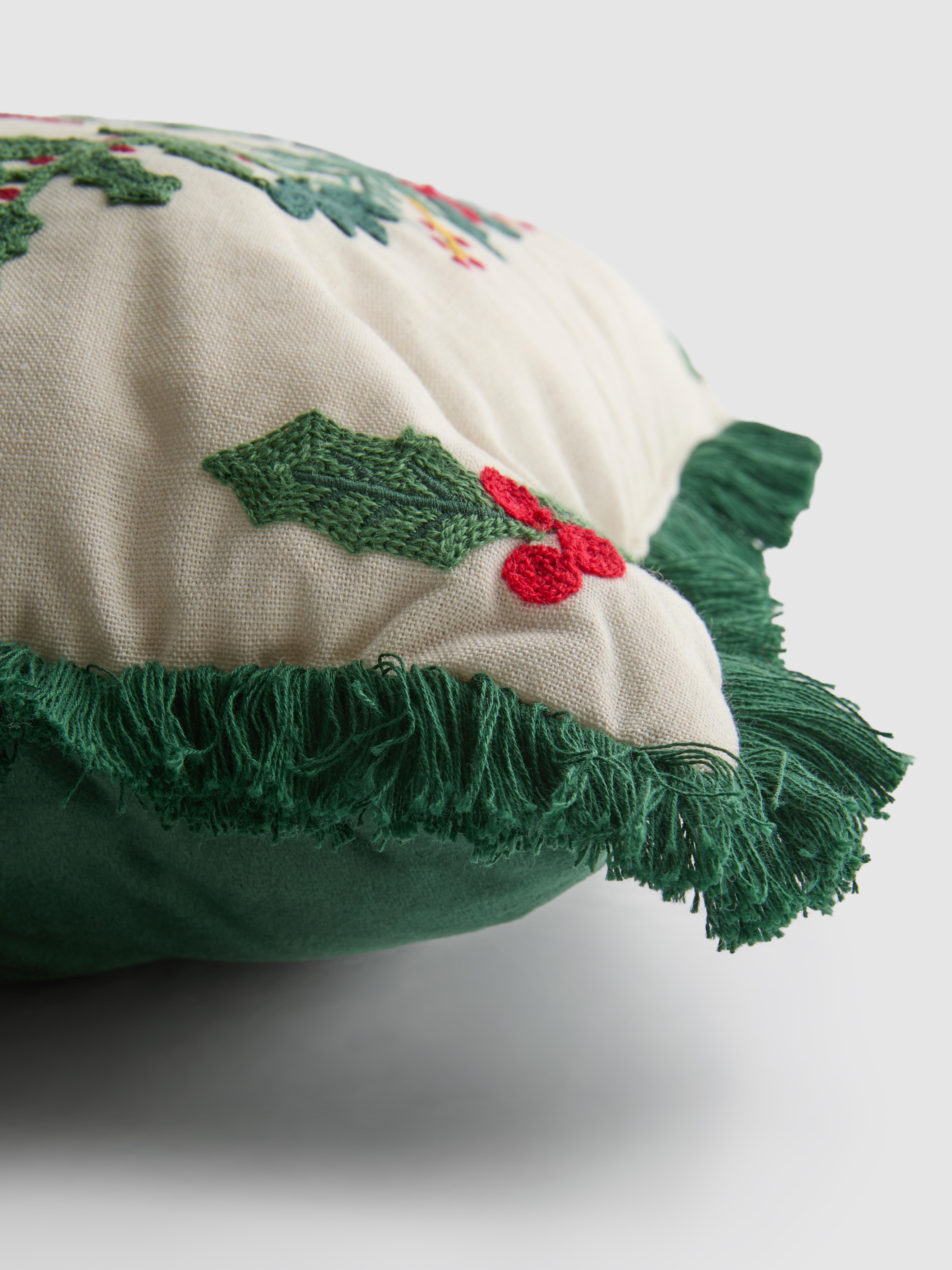 Embroidered Robin Square Cushion