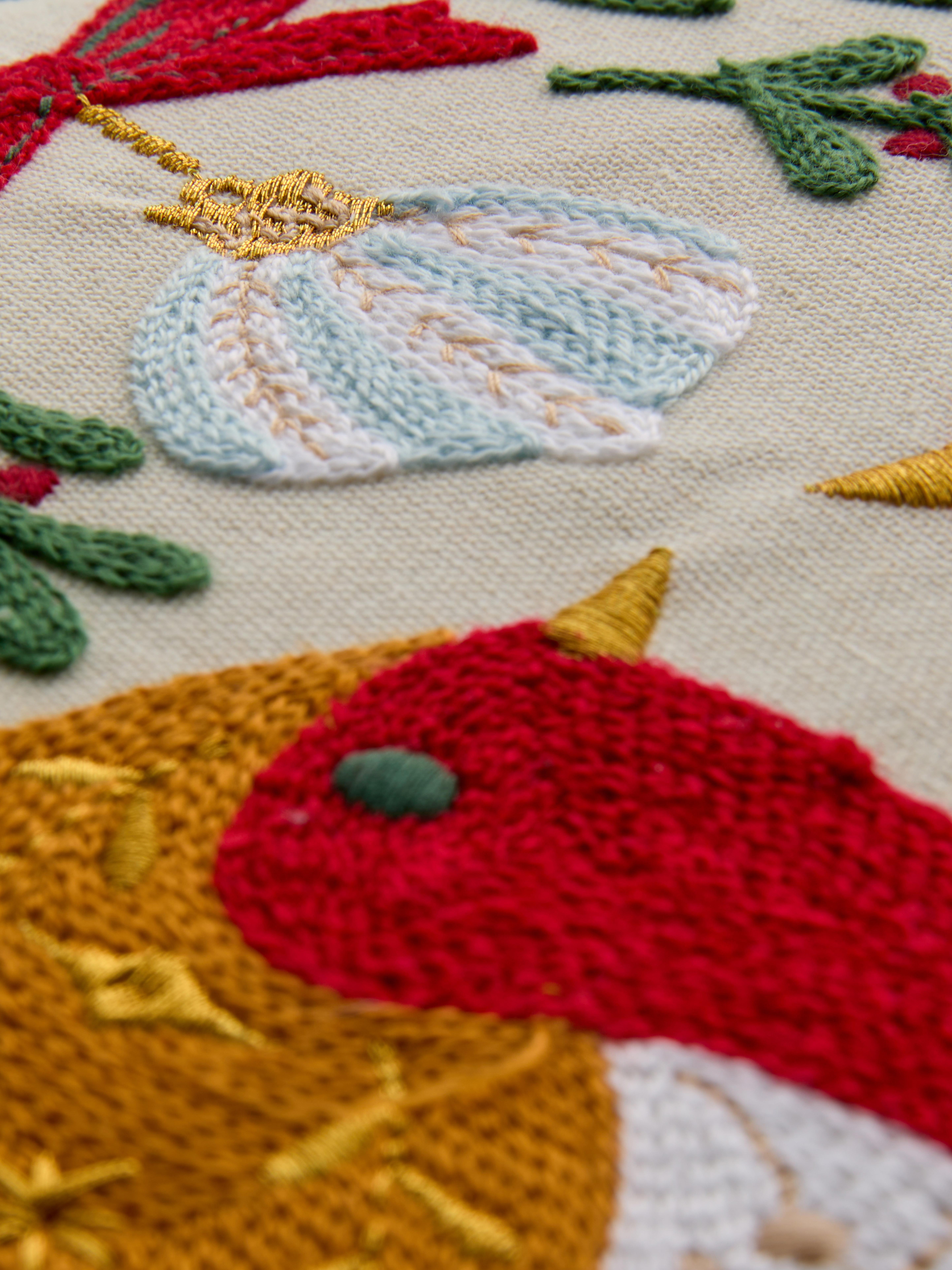 Embroidered Robin Square Cushion
