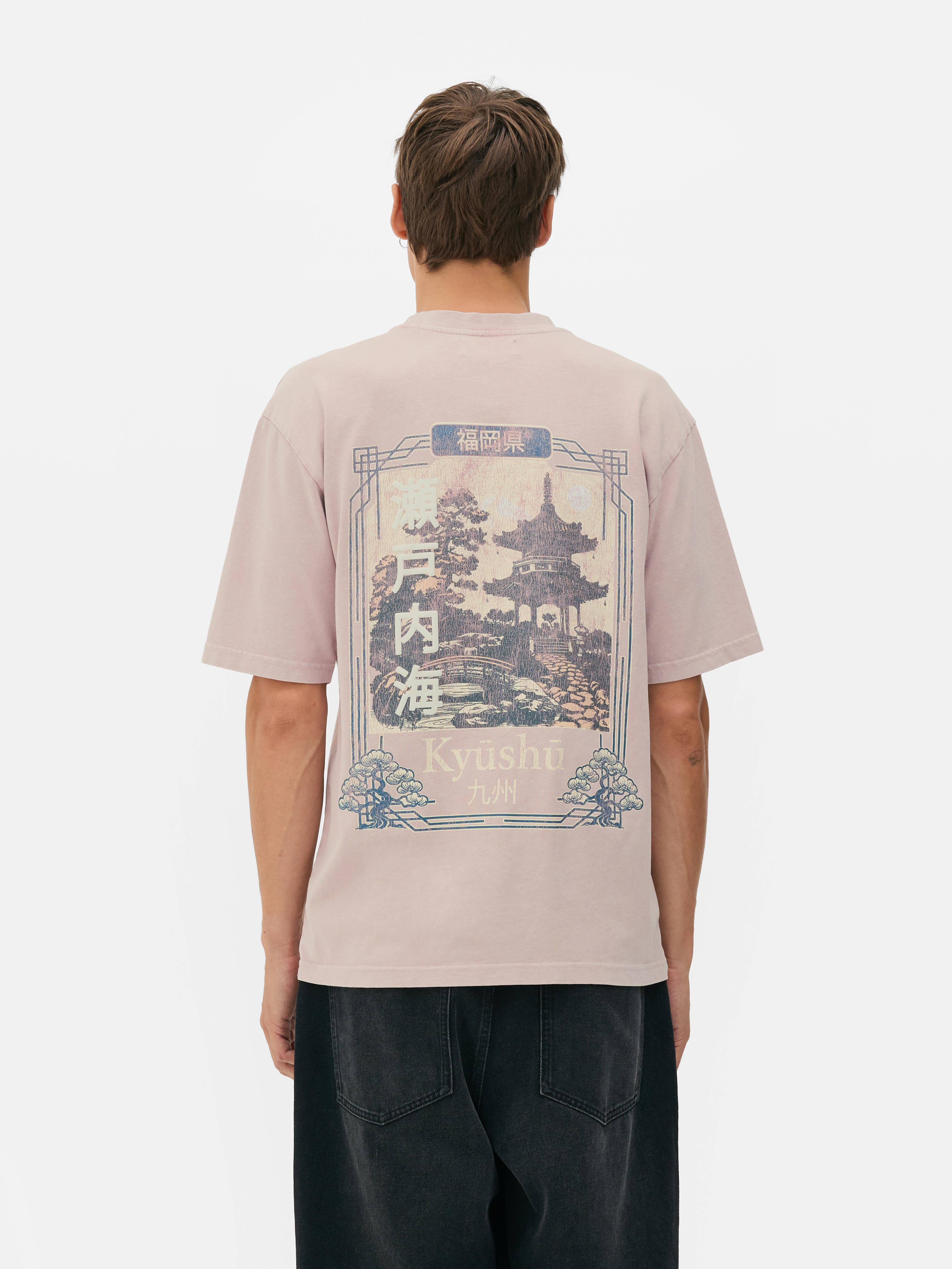 T-Shirt mit asiatischem Schriftzug und Grafik