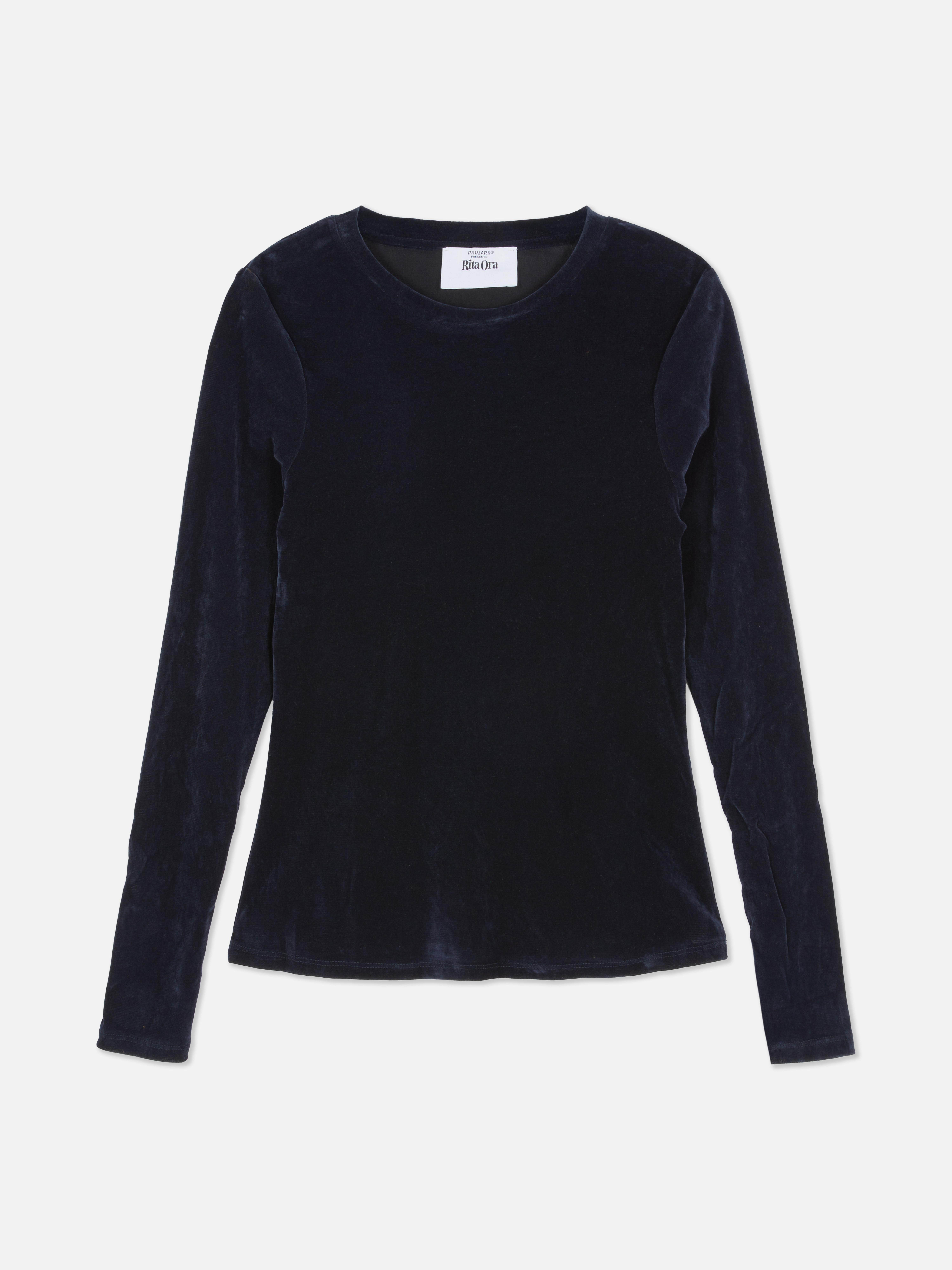 Fluwelen top met lange mouwen Rita Ora Marineblauw