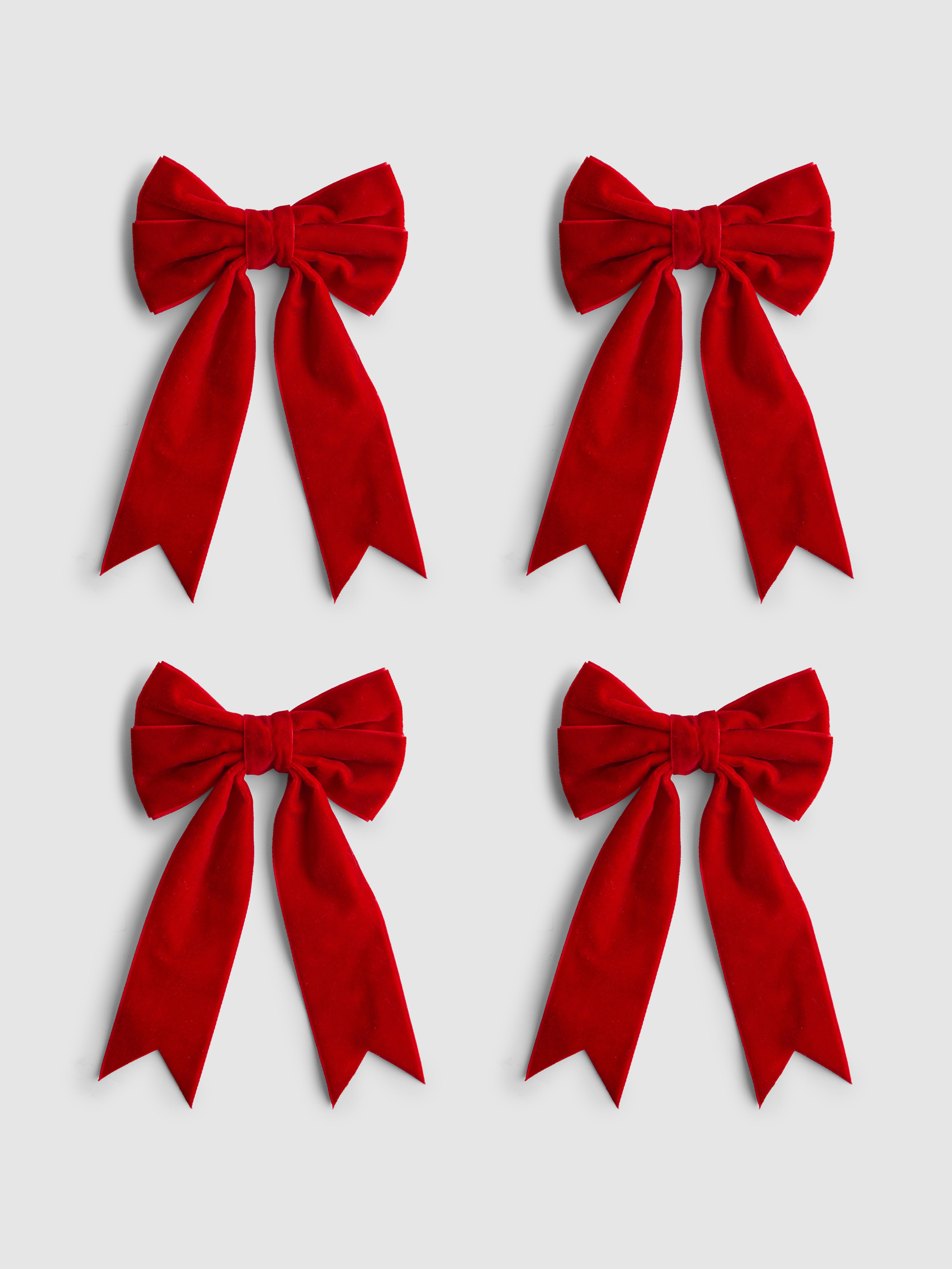 4 decorazioni natalizie con clip a fiocco Rosso