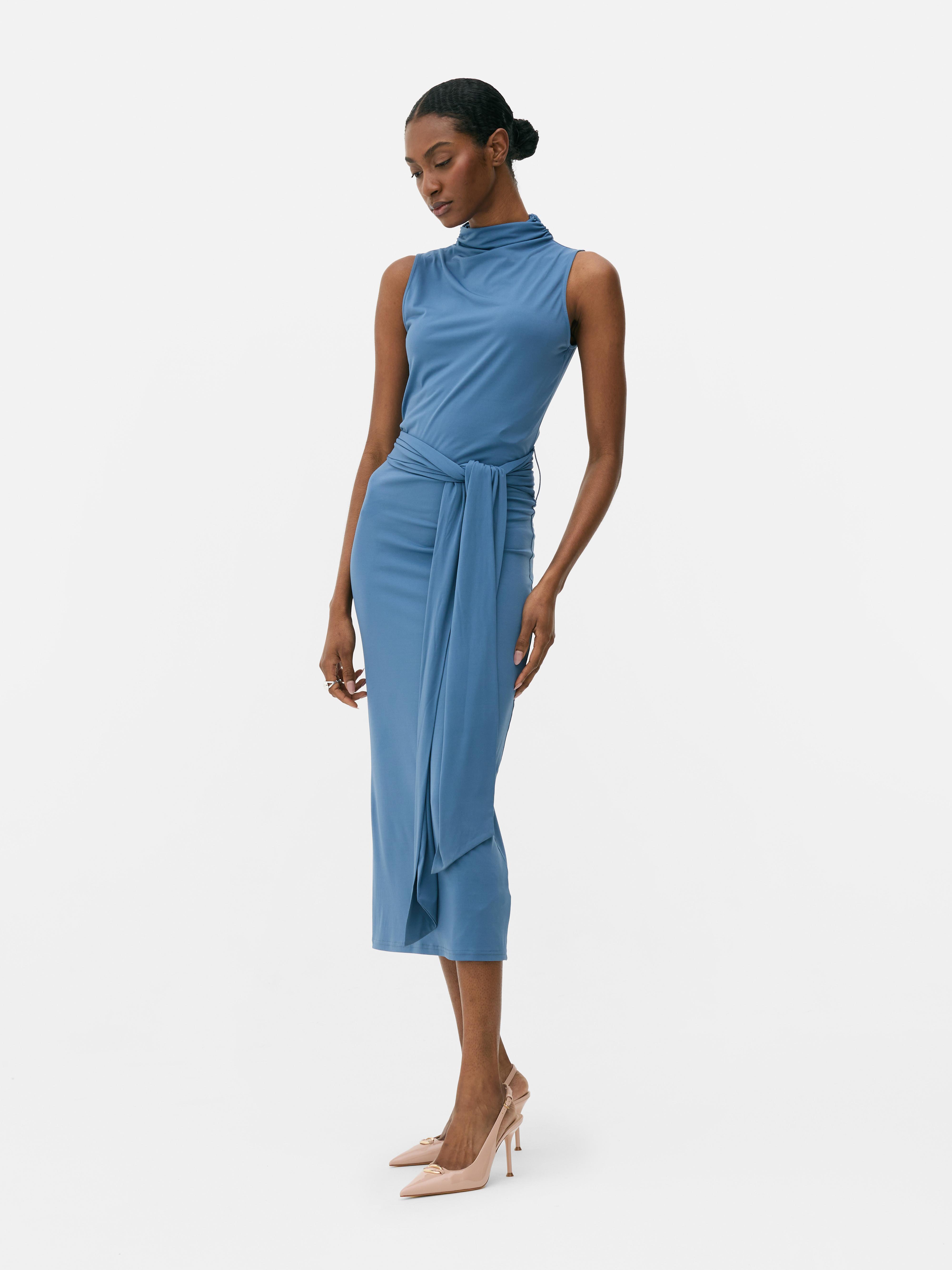Sleeveless Draped Midi Dress