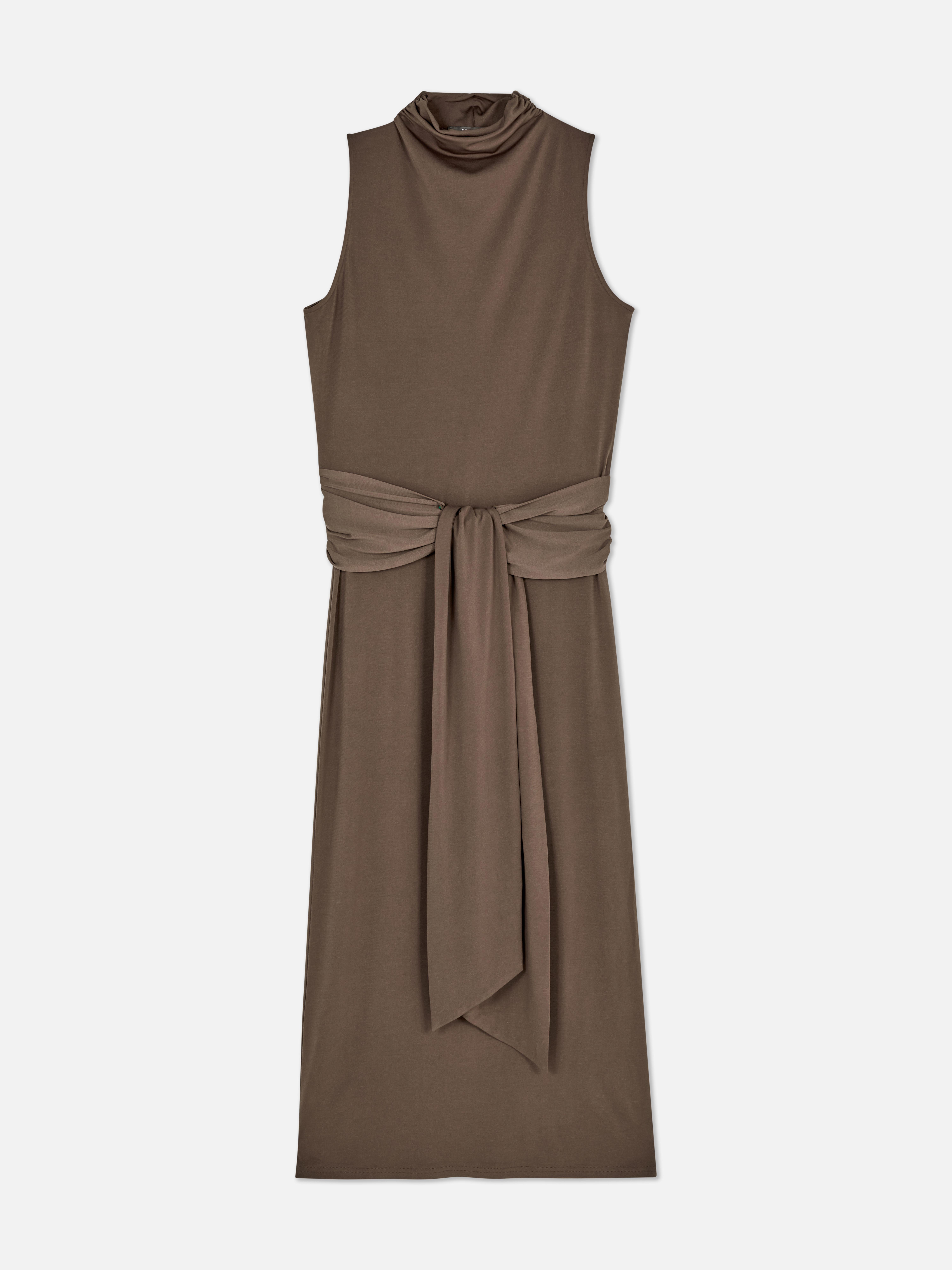 Vestido midi drapeado sin mangas