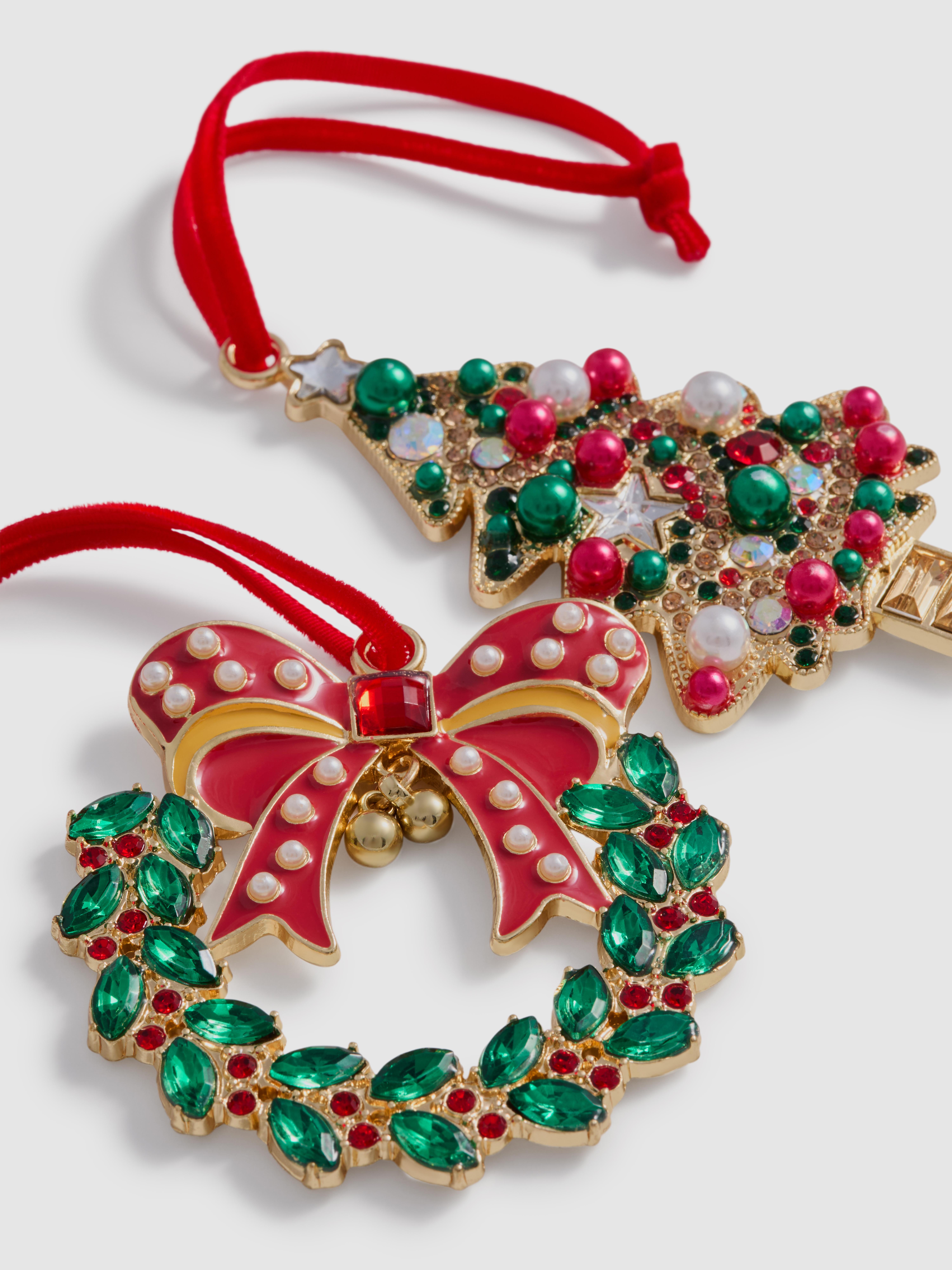 Lot de 2 décorations de Noël à strass à suspendre