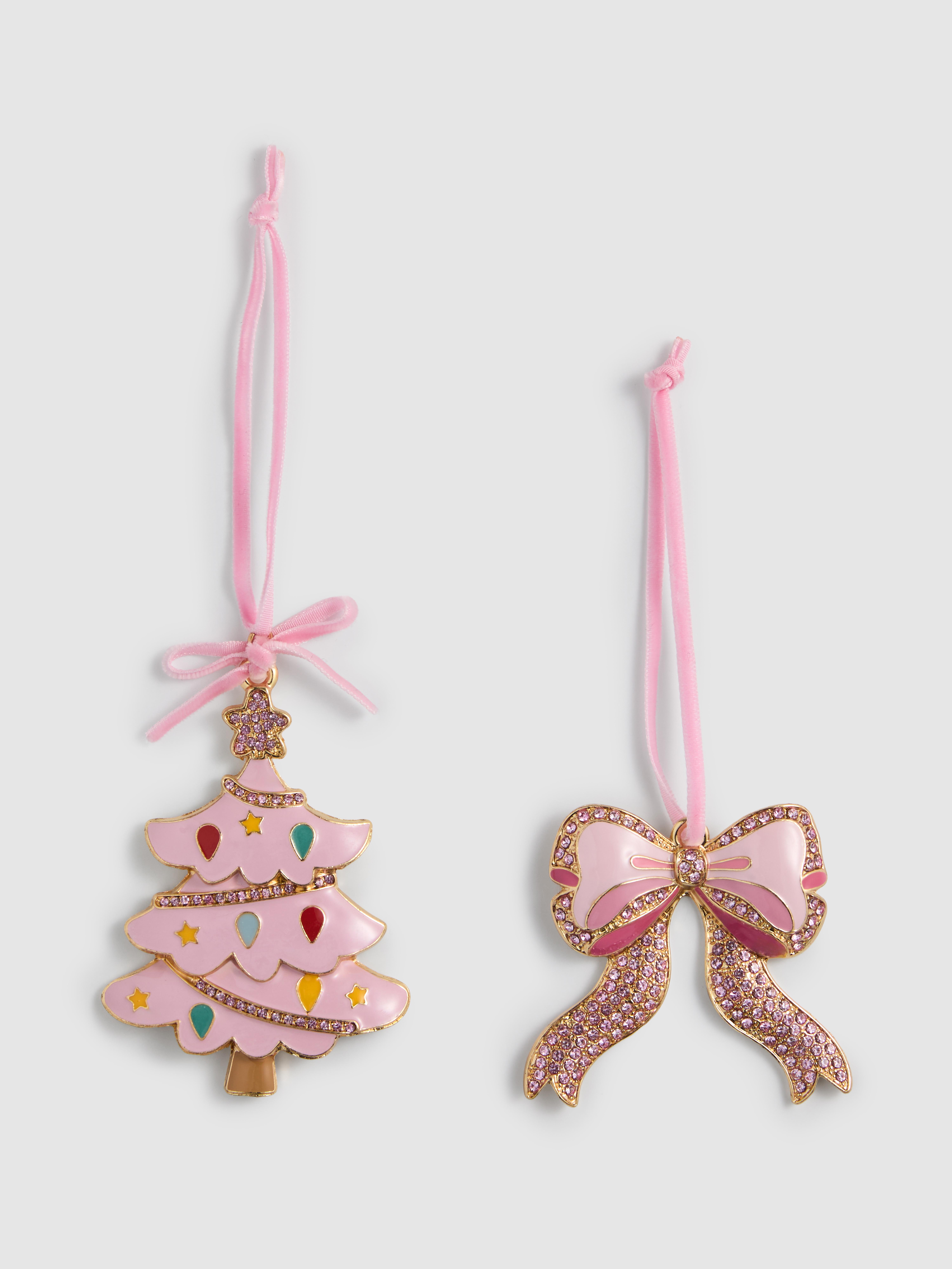 2pk Diamonté Hanging Christmas decorations Pink