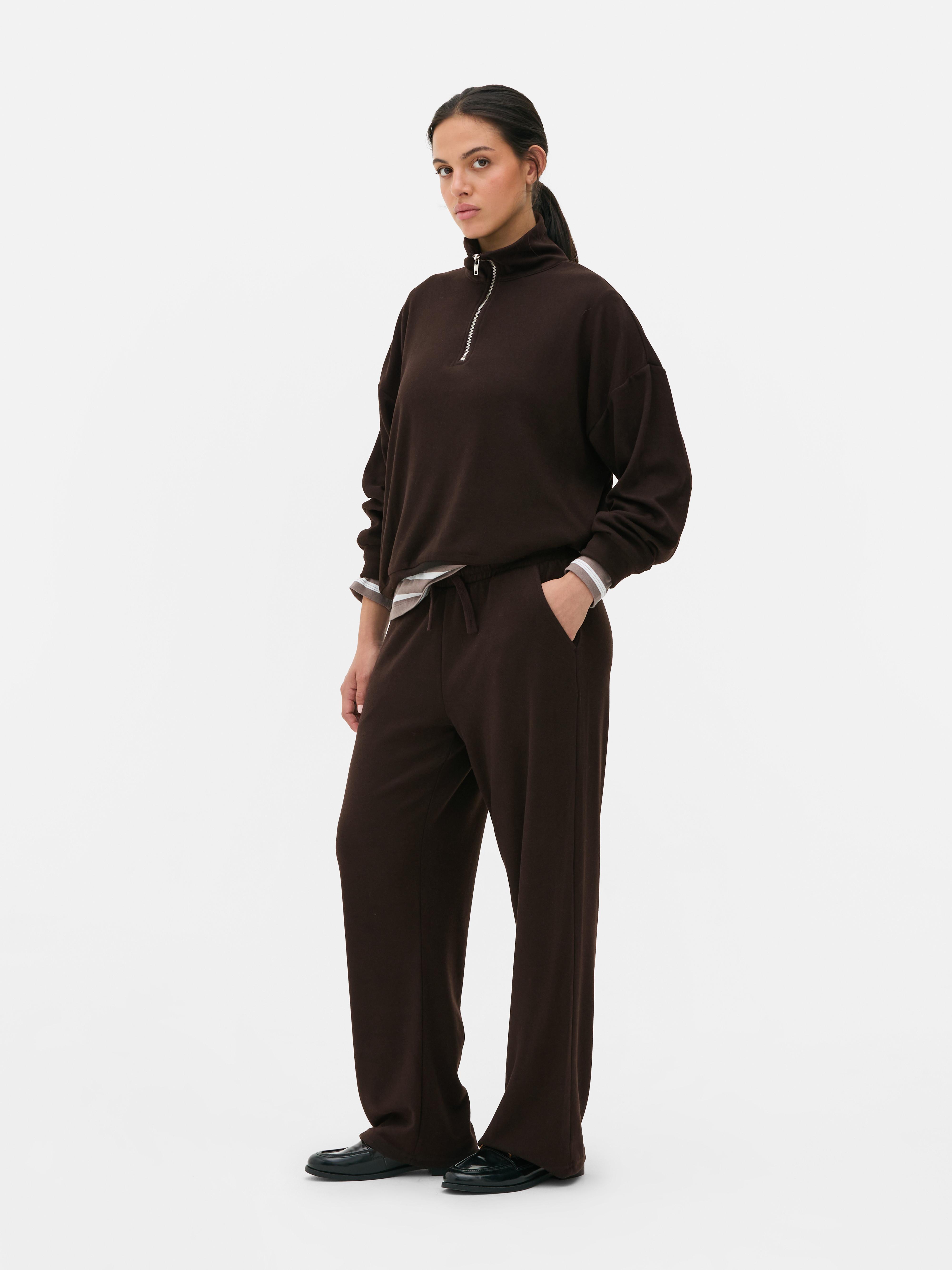 Ribbed Wide Leg Joggers Chocolate
