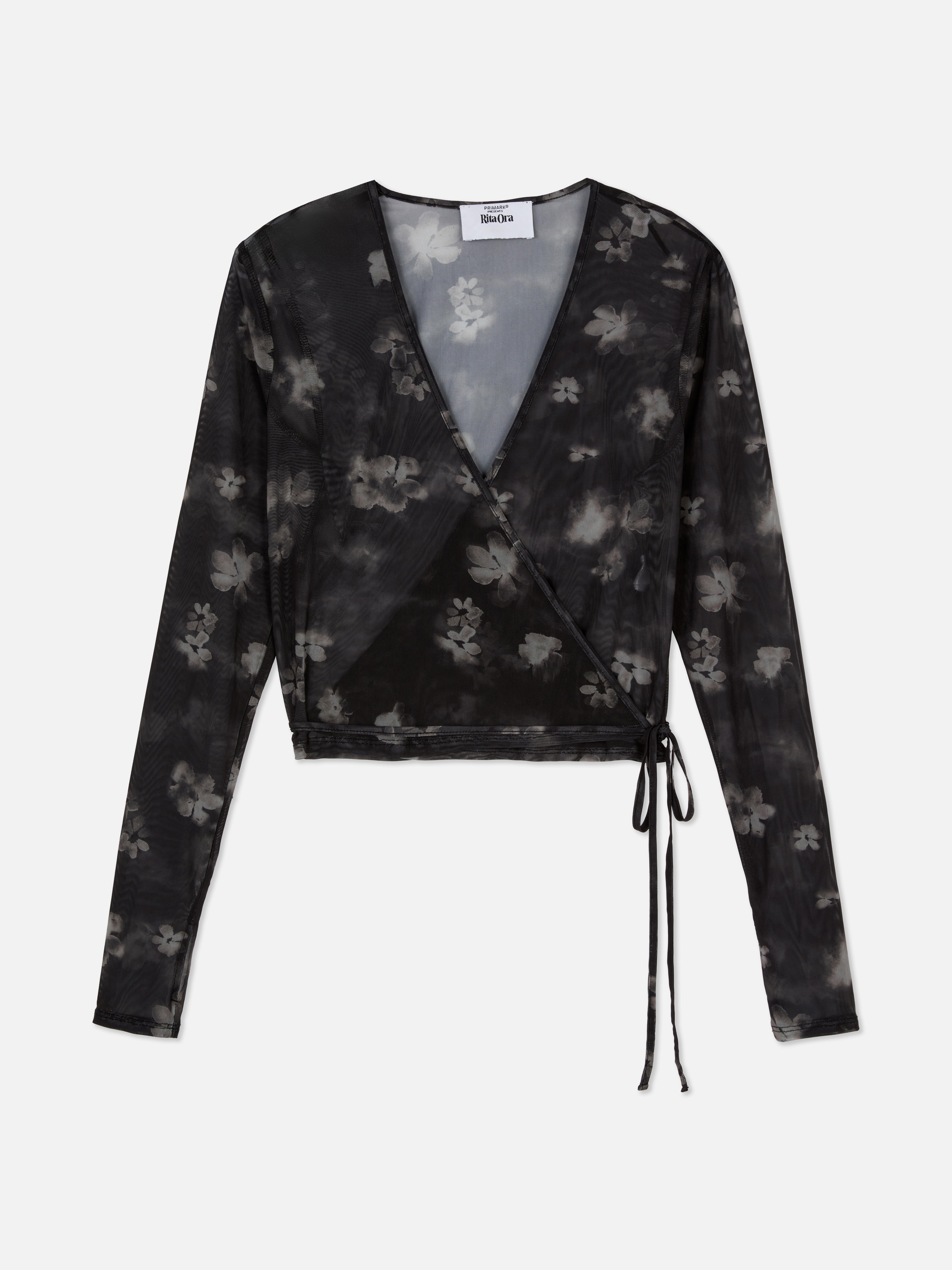 Rita Ora Floral Mesh Wrap Top