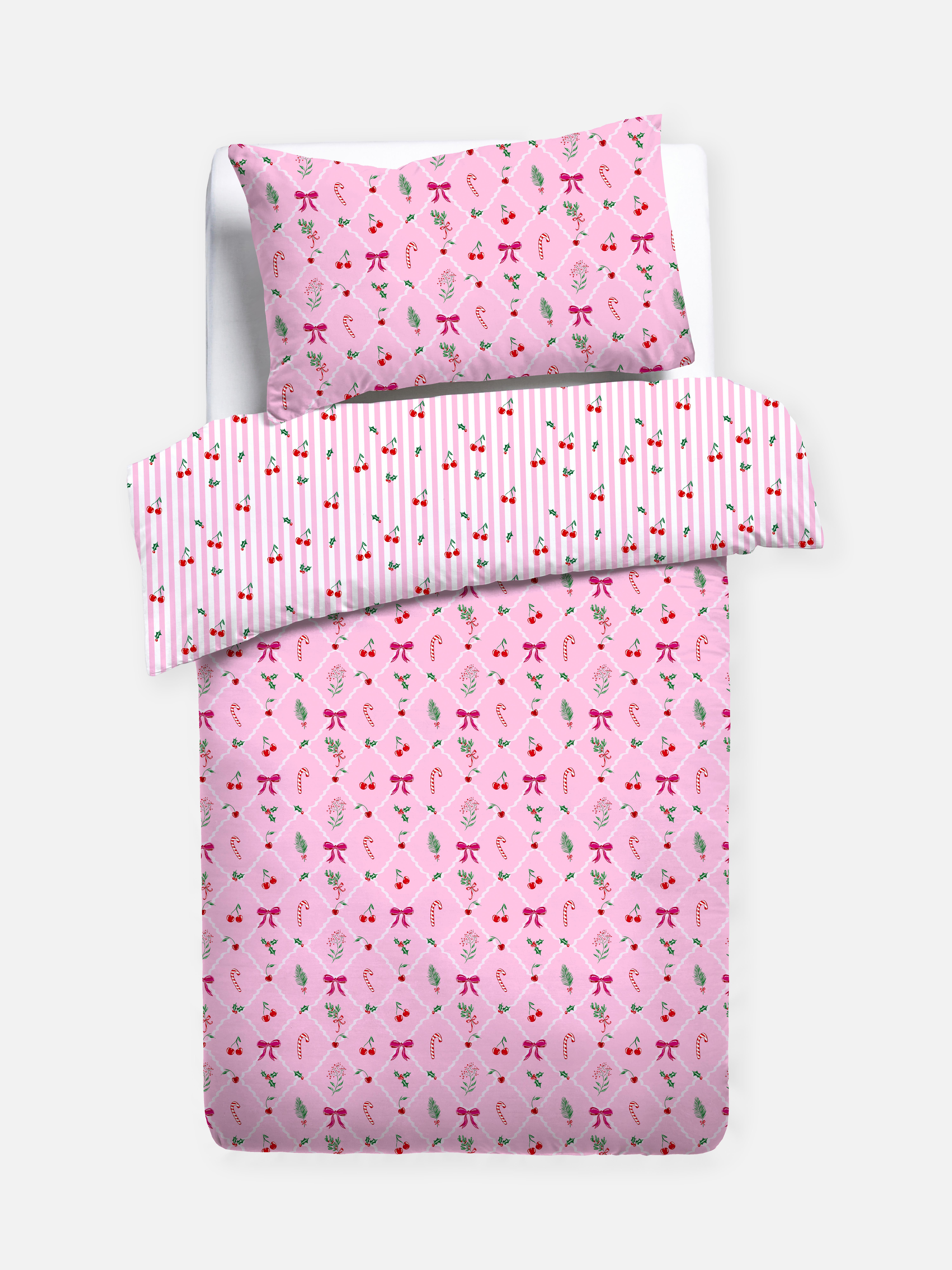 Weihnachtliches Bettwäscheset mit Kirsch- und Mistelzweig-Design, Einzelbett