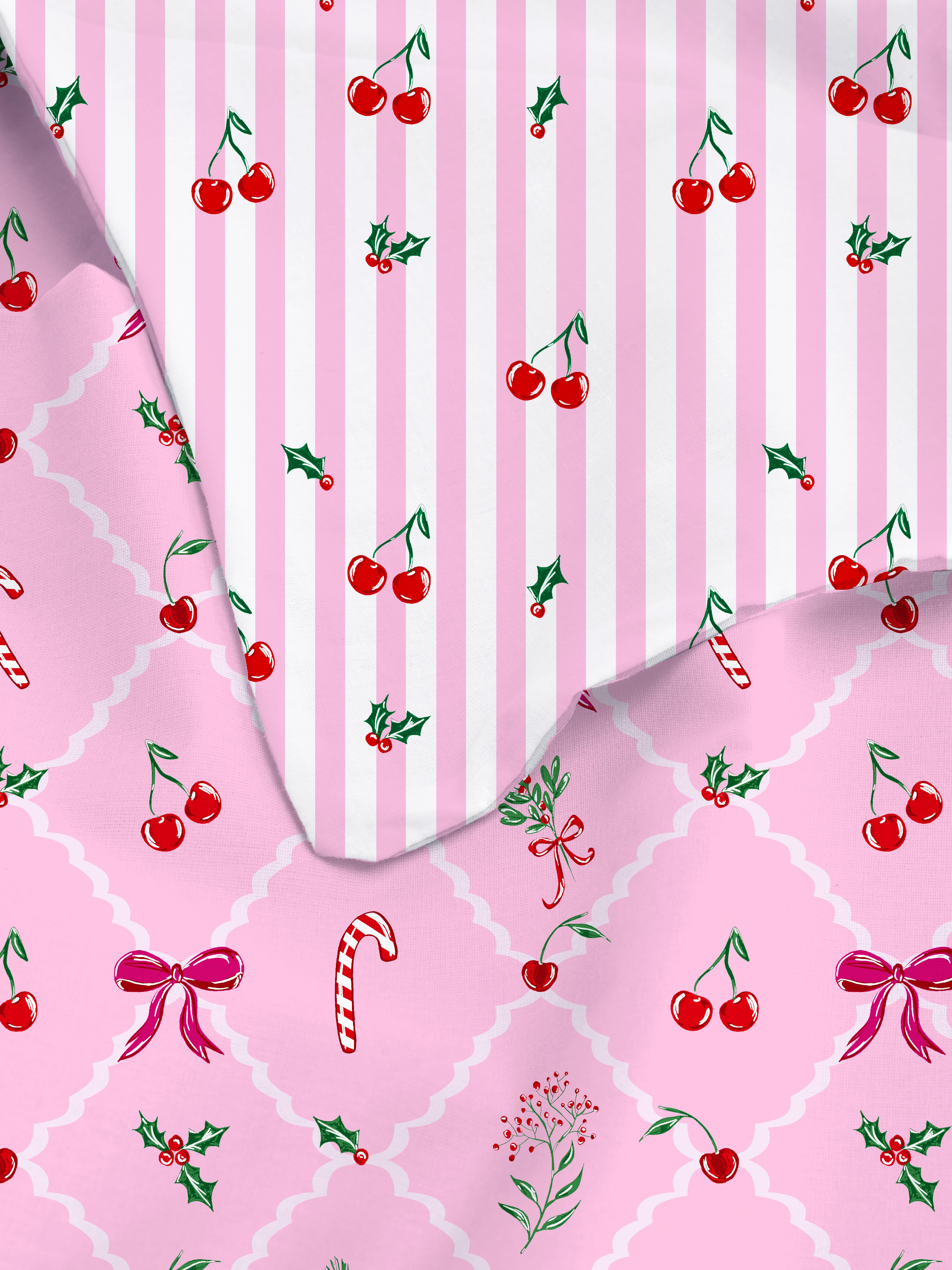 Weihnachtliches Bettwäscheset mit Kirsch- und Mistelzweig-Design, Einzelbett