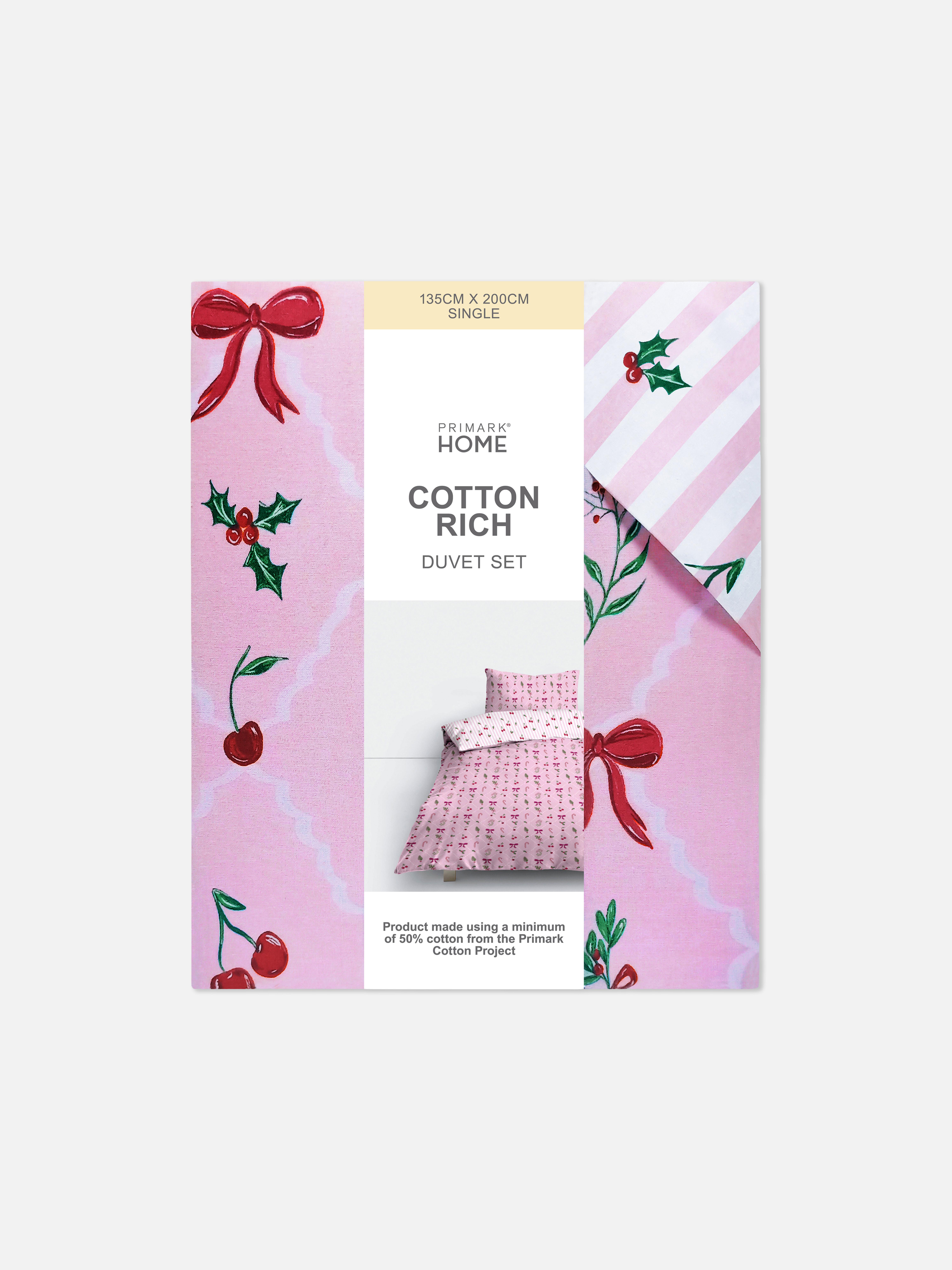 Weihnachtliches Bettwäscheset mit Kirsch- und Mistelzweig-Design, Einzelbett