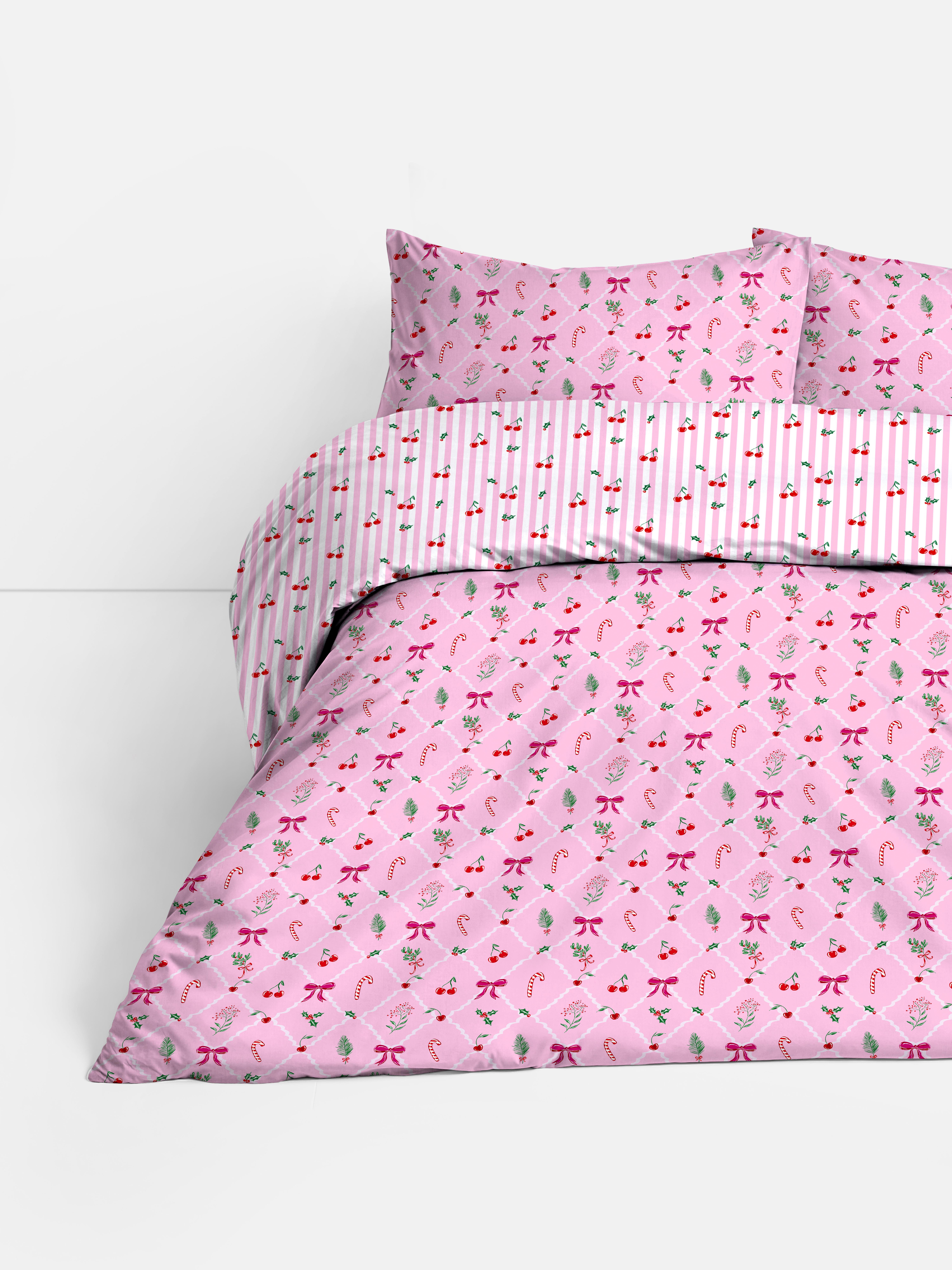Weihnachtliches Bettwäscheset mit Schleifen- und Beerendesign, Super-Kingsize
