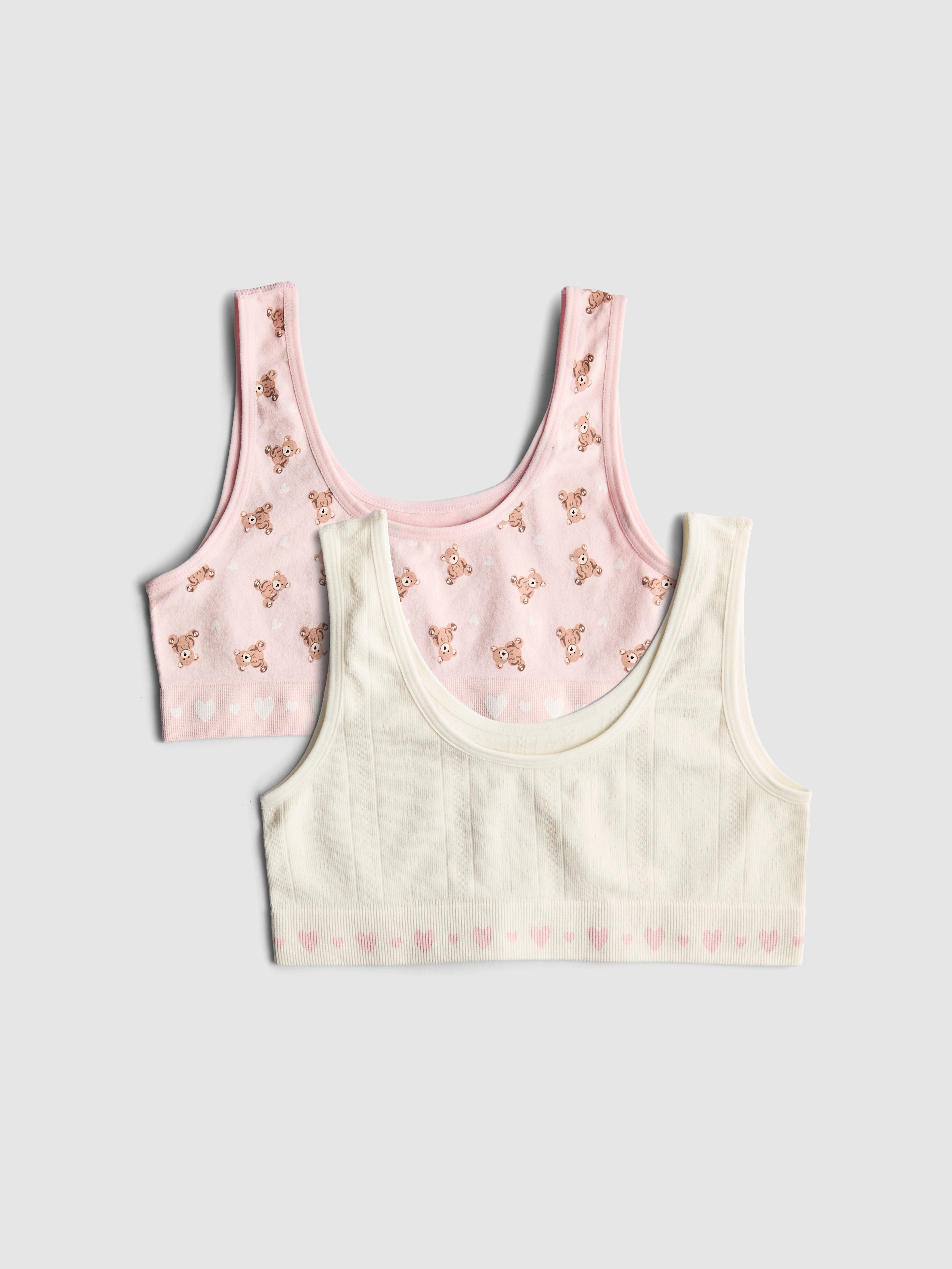 7-15yrs | 2pk Seamless Teddy Bear Graphic Cropped Tops