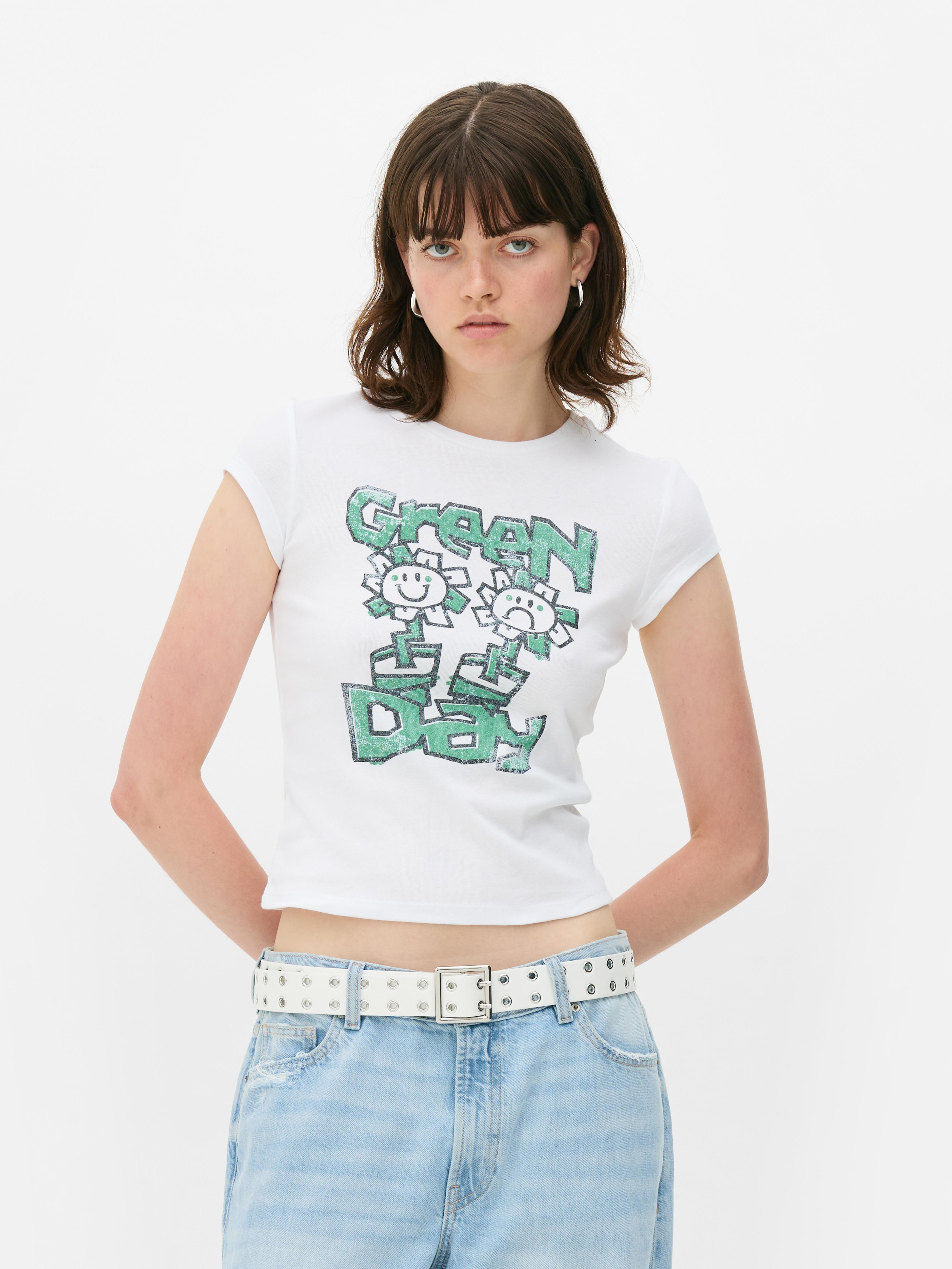 Women's White Green Day Cap Sleeve Tee | Primark