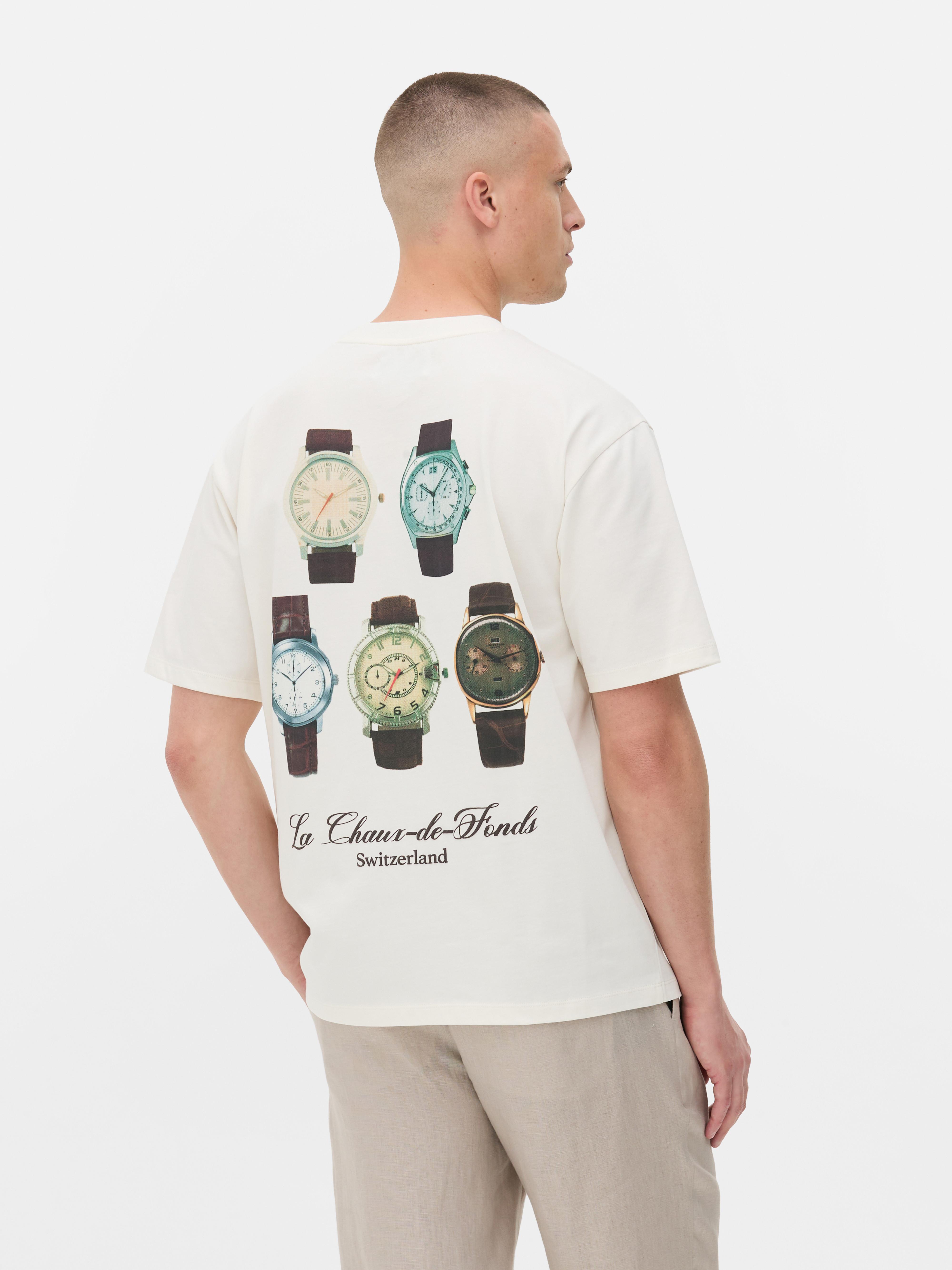 T-shirt gráfico relógio suíço